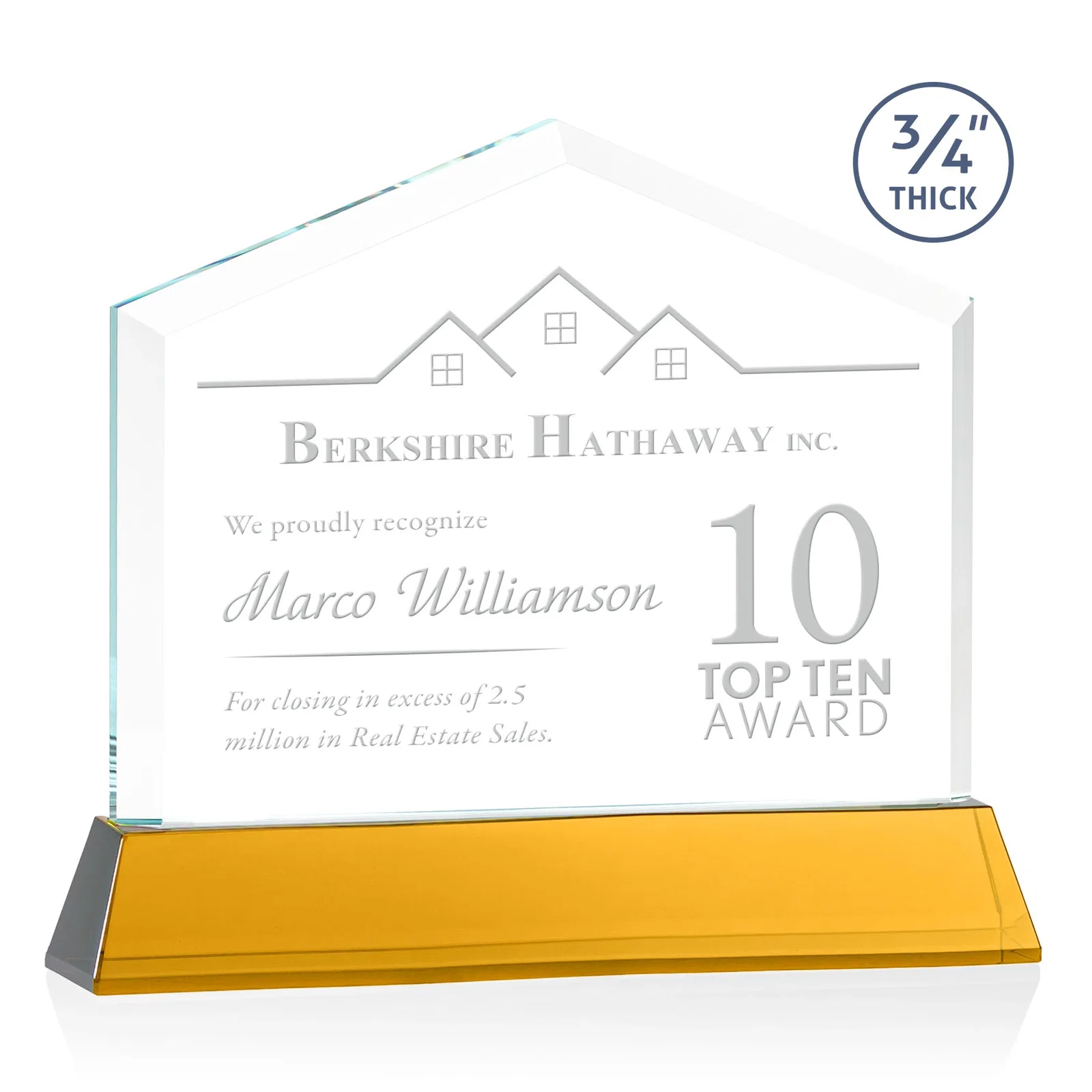 Custom Starfire Crystal Real Estate Award on a Tapered Optical Crystal Base for volunteer appreciation