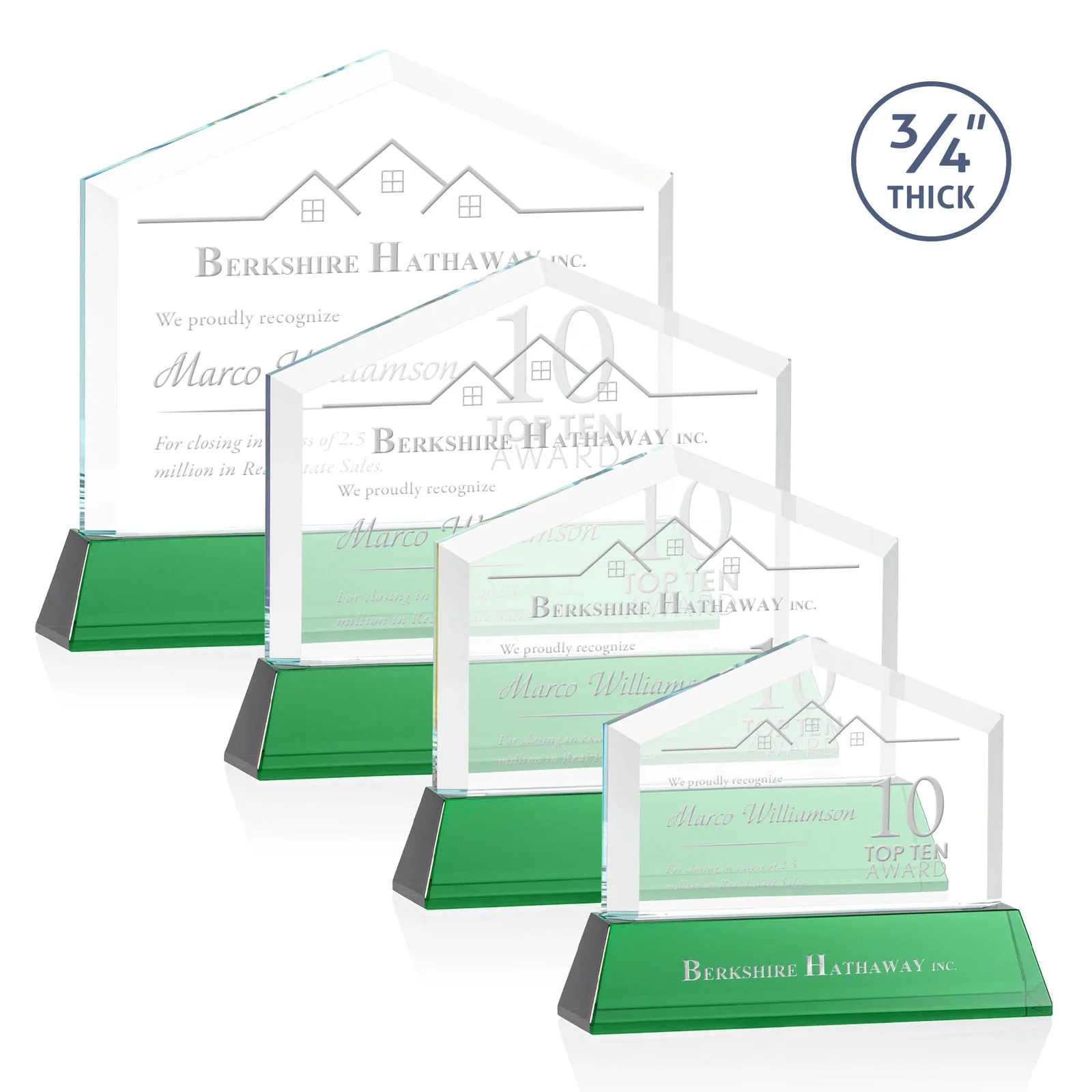 Custom Starfire Crystal Real Estate Award on a Tapered Optical Crystal Base for dealer and partner awards