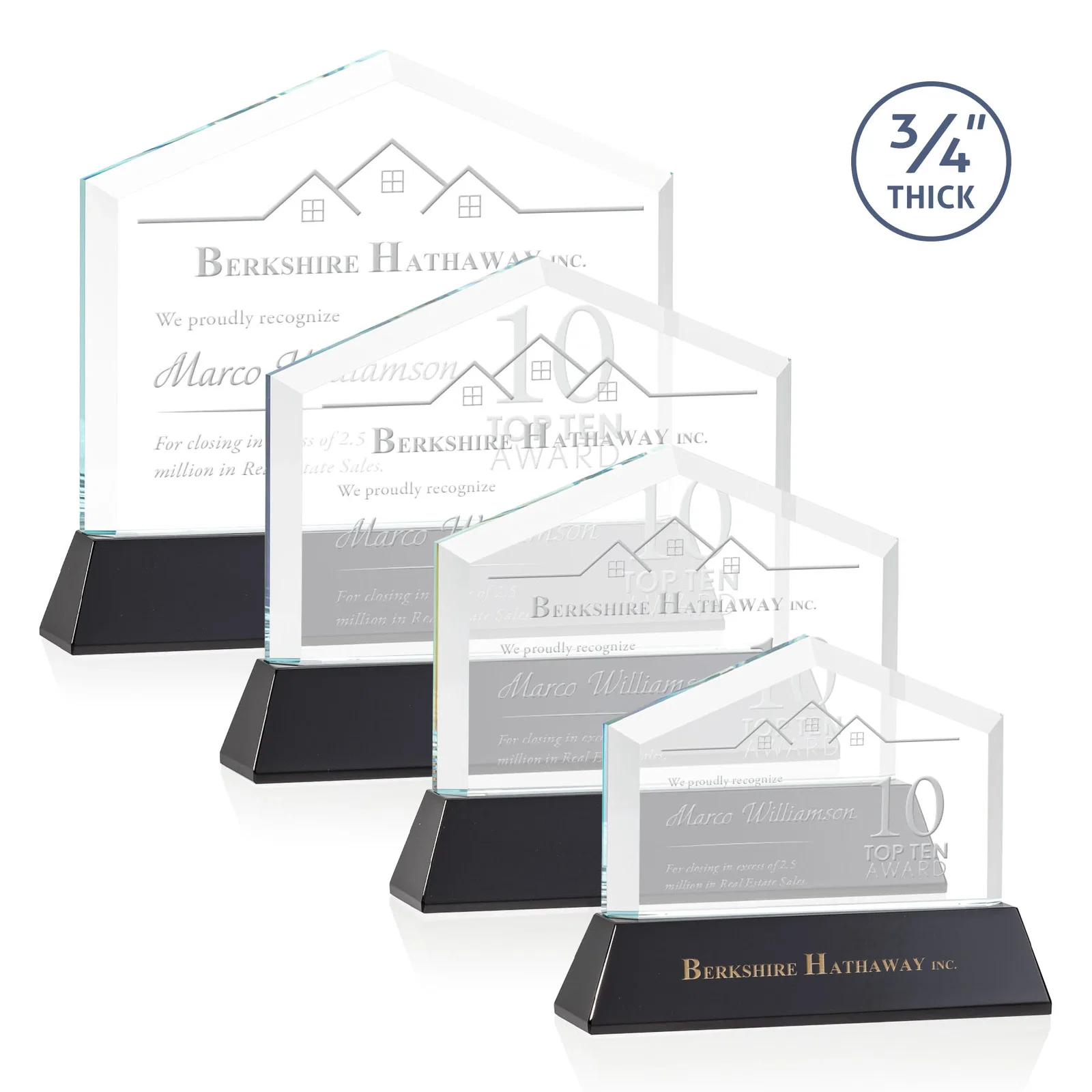 Personalized Starfire Crystal Real Estate Award on a Tapered Optical Crystal Base for sales achievement awards