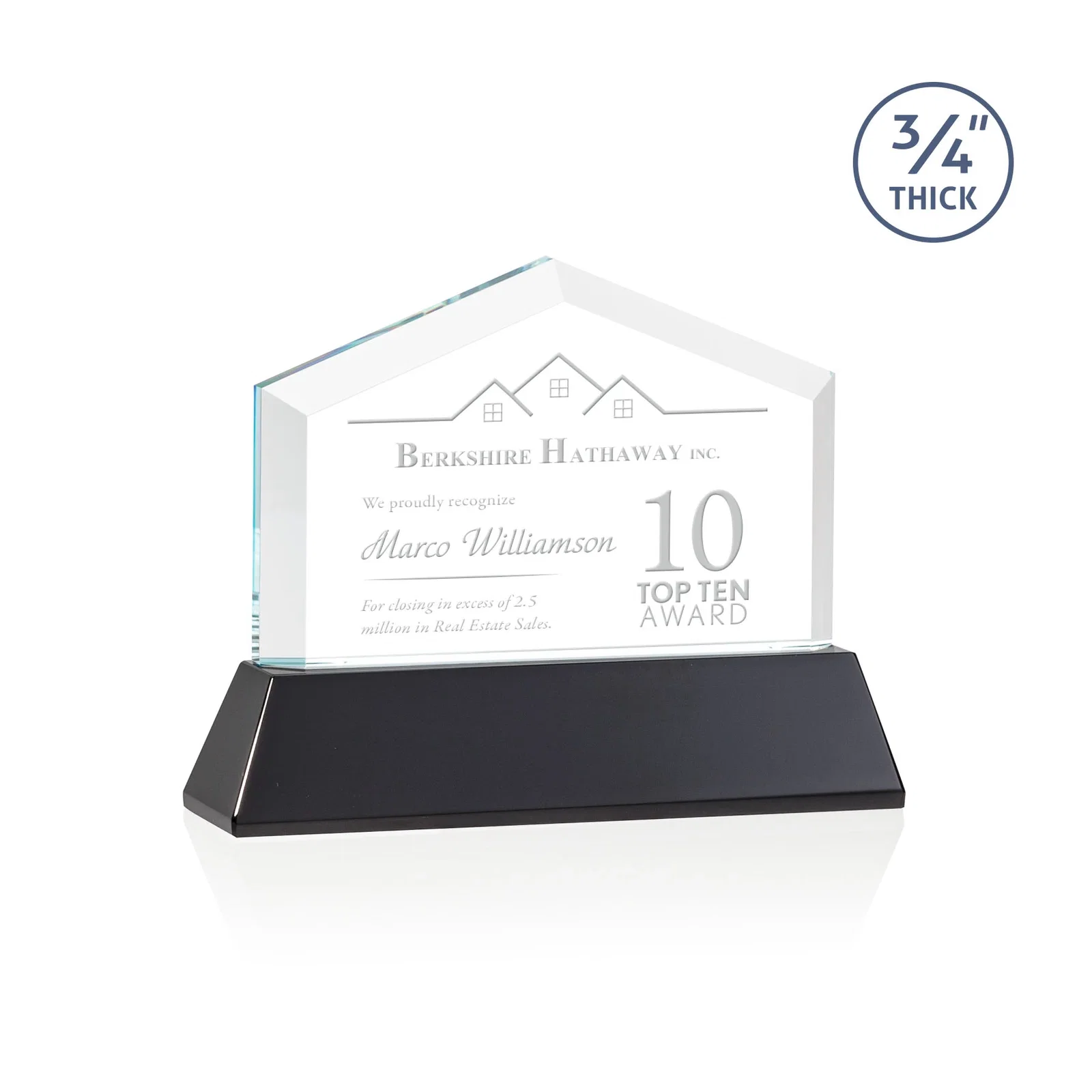 Personalized Starfire Crystal Real Estate Award on a Tapered Optical Crystal Base for retirement presentations