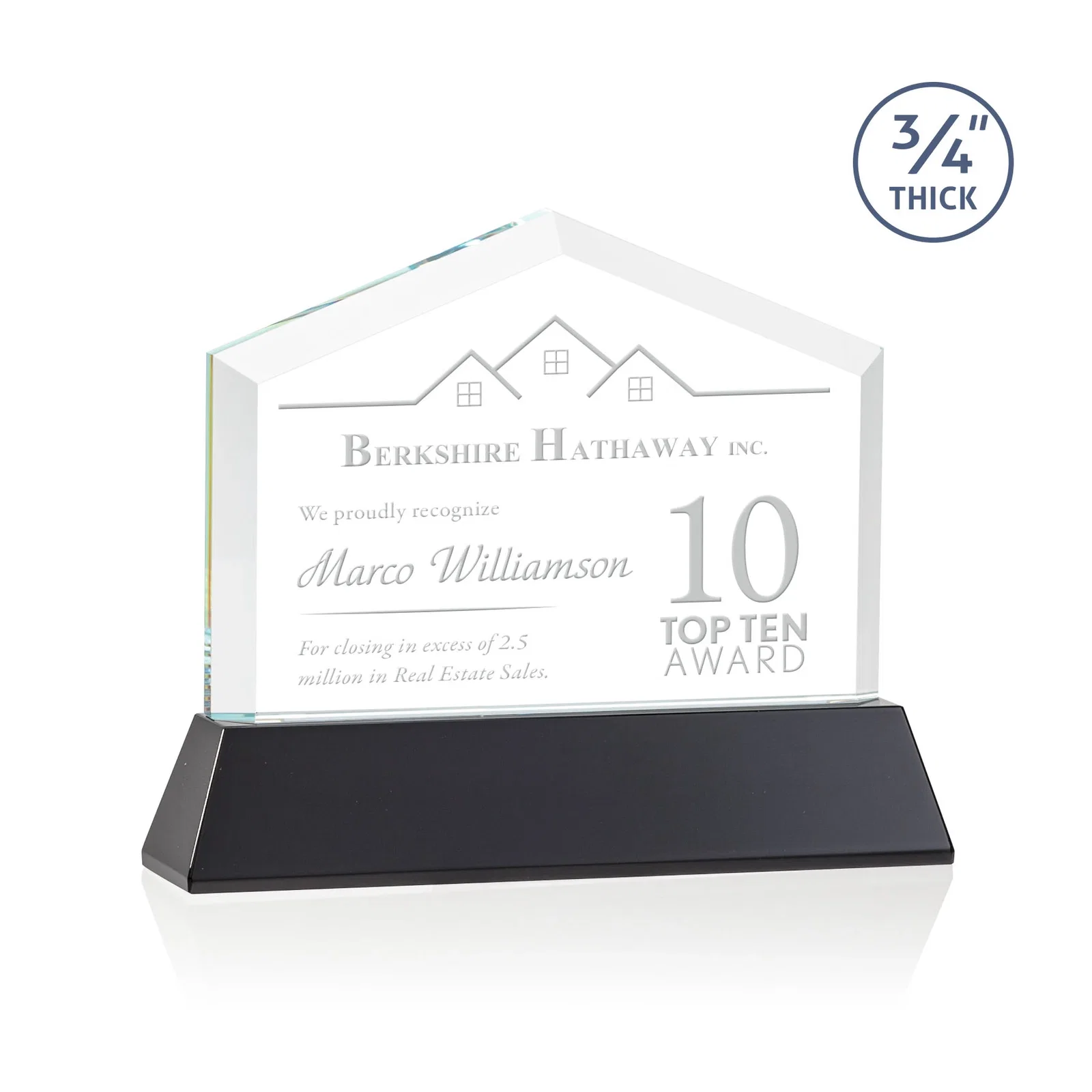 Personalized Starfire Crystal Real Estate Award on a Tapered Optical Crystal Base for team milestone celebrations