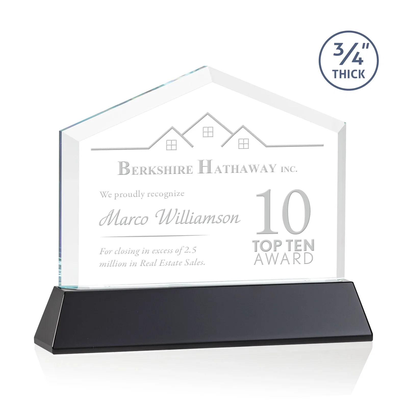 Personalized Starfire Crystal Real Estate Award on a Tapered Optical Crystal Base for donor appreciation