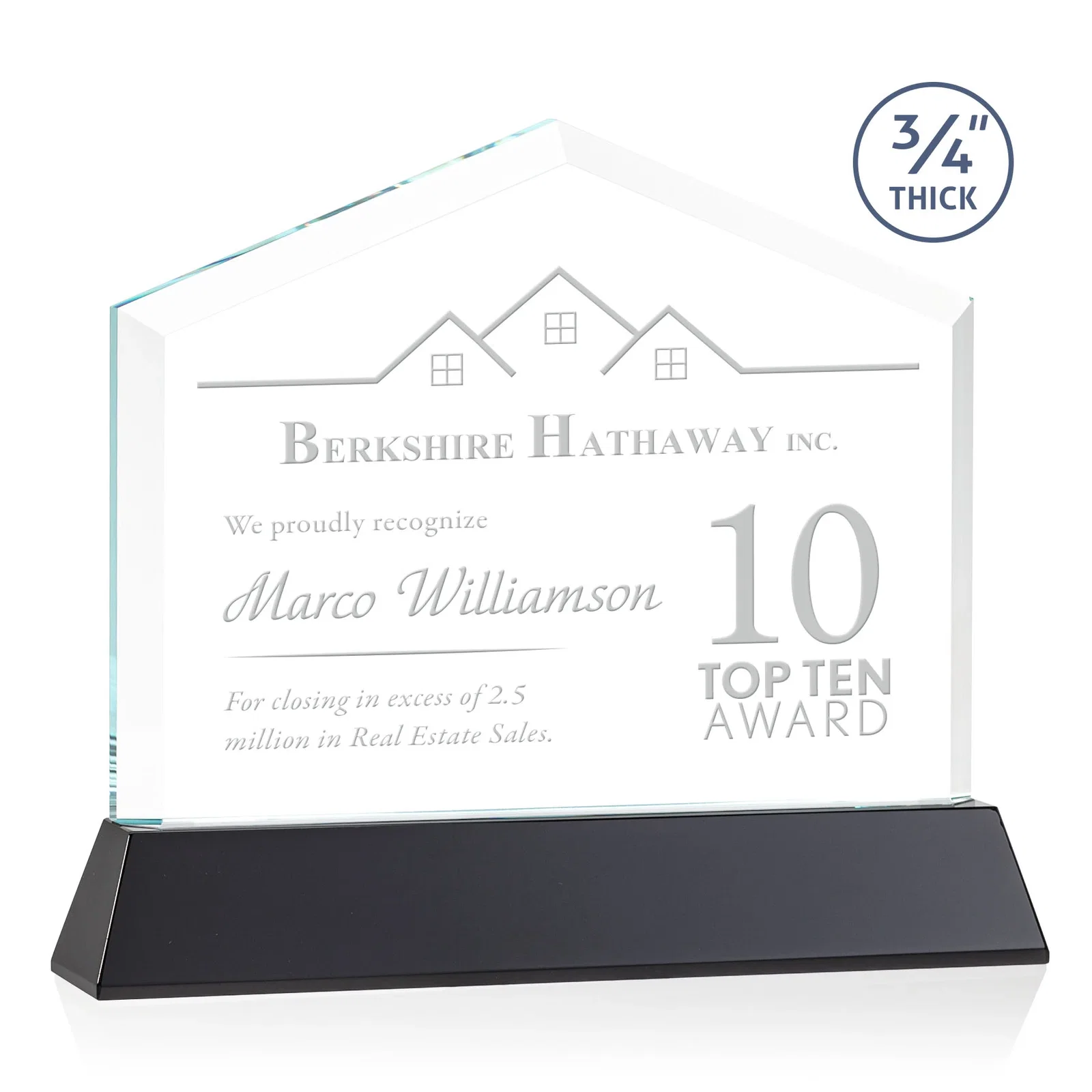 Personalized Starfire Crystal Real Estate Award on a Tapered Optical Crystal Base for graduation ceremonies