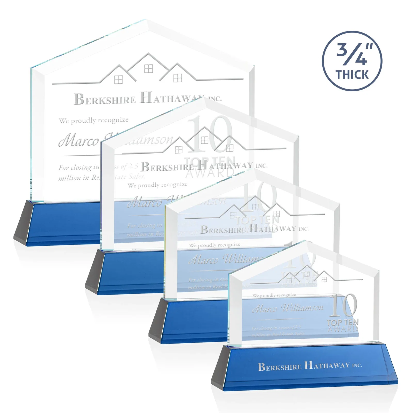 Personalized Starfire Crystal Real Estate Award on a Tapered Optical Crystal Base for safety achievement programs