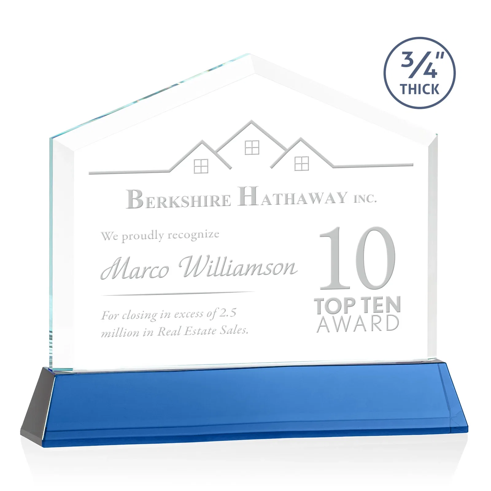 Promotional Starfire Crystal Real Estate Award on a Tapered Optical Crystal Base for employee recognition
