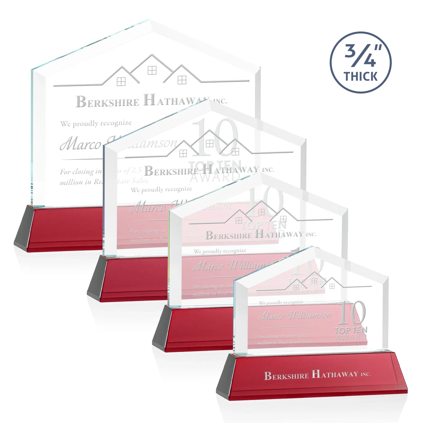 Promotional Starfire Crystal Real Estate Award on a Tapered Optical Crystal Base for corporate award ceremonies