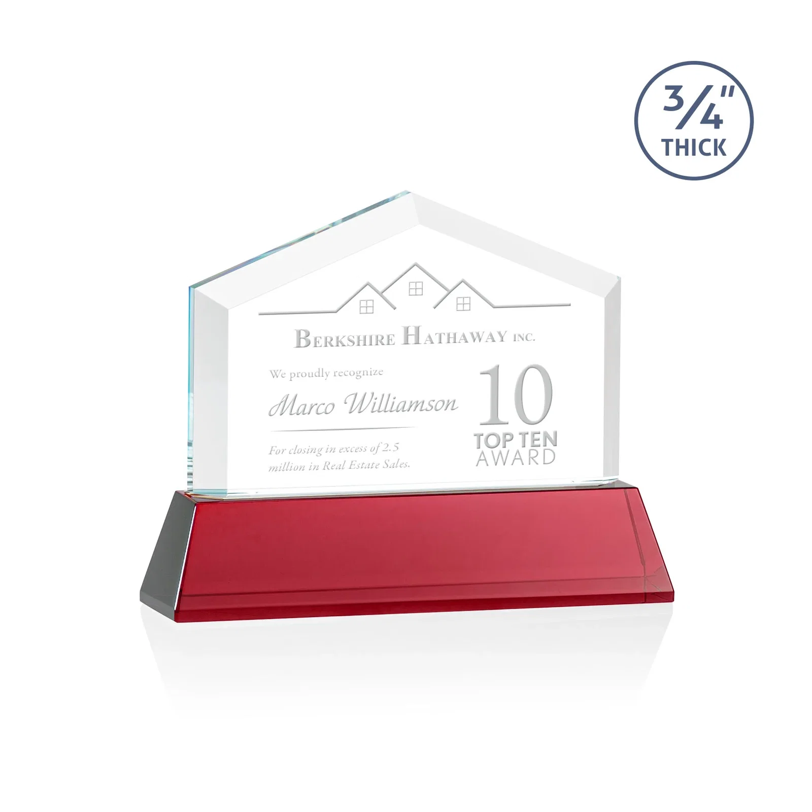 Promotional Starfire Crystal Real Estate Award on a Tapered Optical Crystal Base for service anniversary gifts