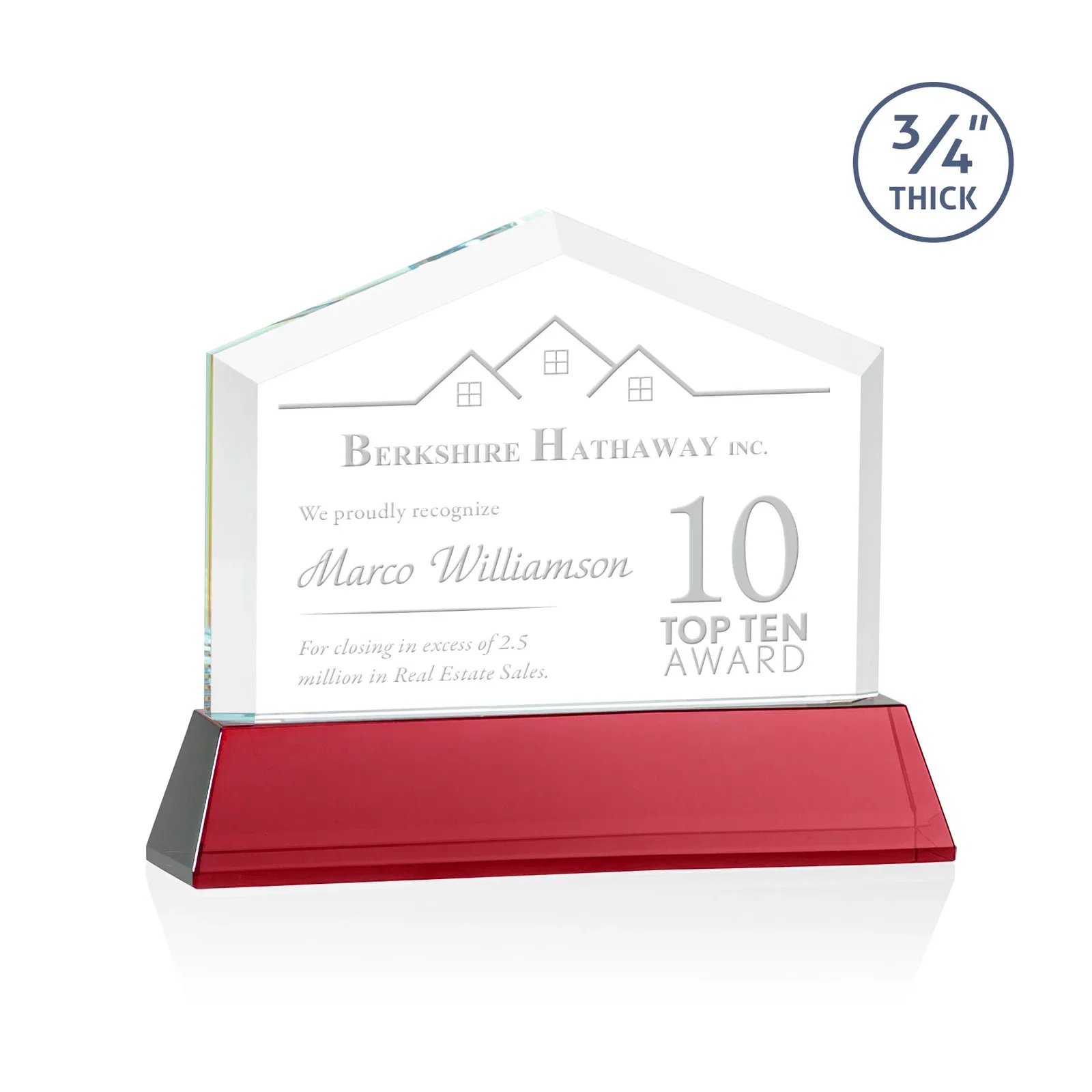 Promotional Starfire Crystal Real Estate Award on a Tapered Optical Crystal Base for sales achievement awards