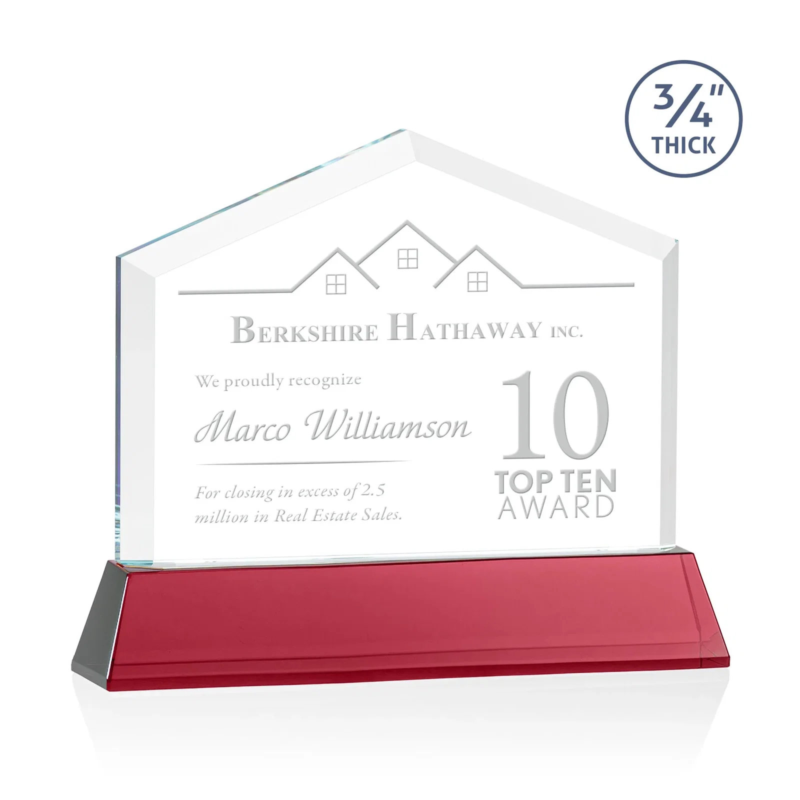 Promotional Starfire Crystal Real Estate Award on a Tapered Optical Crystal Base for retirement presentations