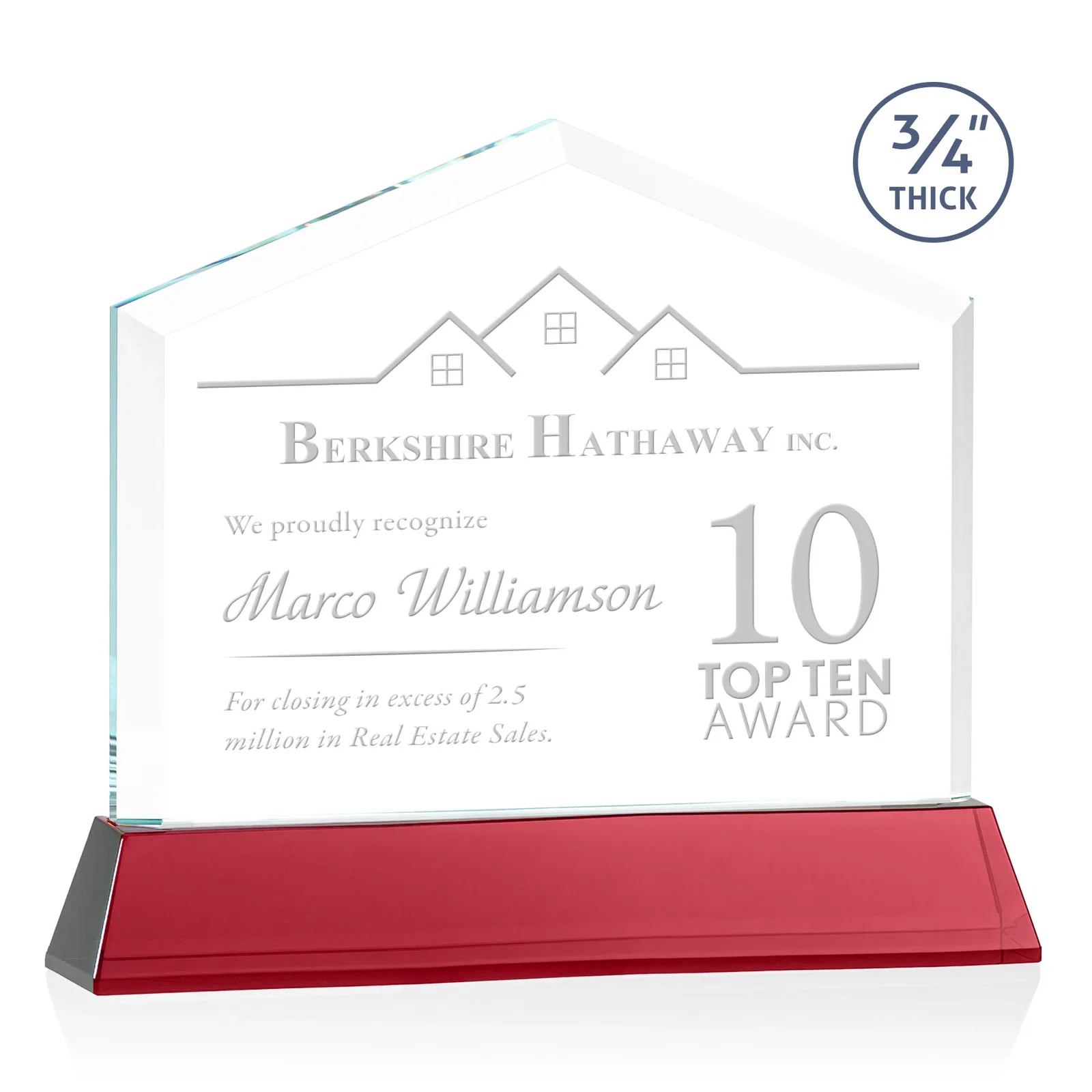 Promotional Starfire Crystal Real Estate Award on a Tapered Optical Crystal Base for team milestone celebrations