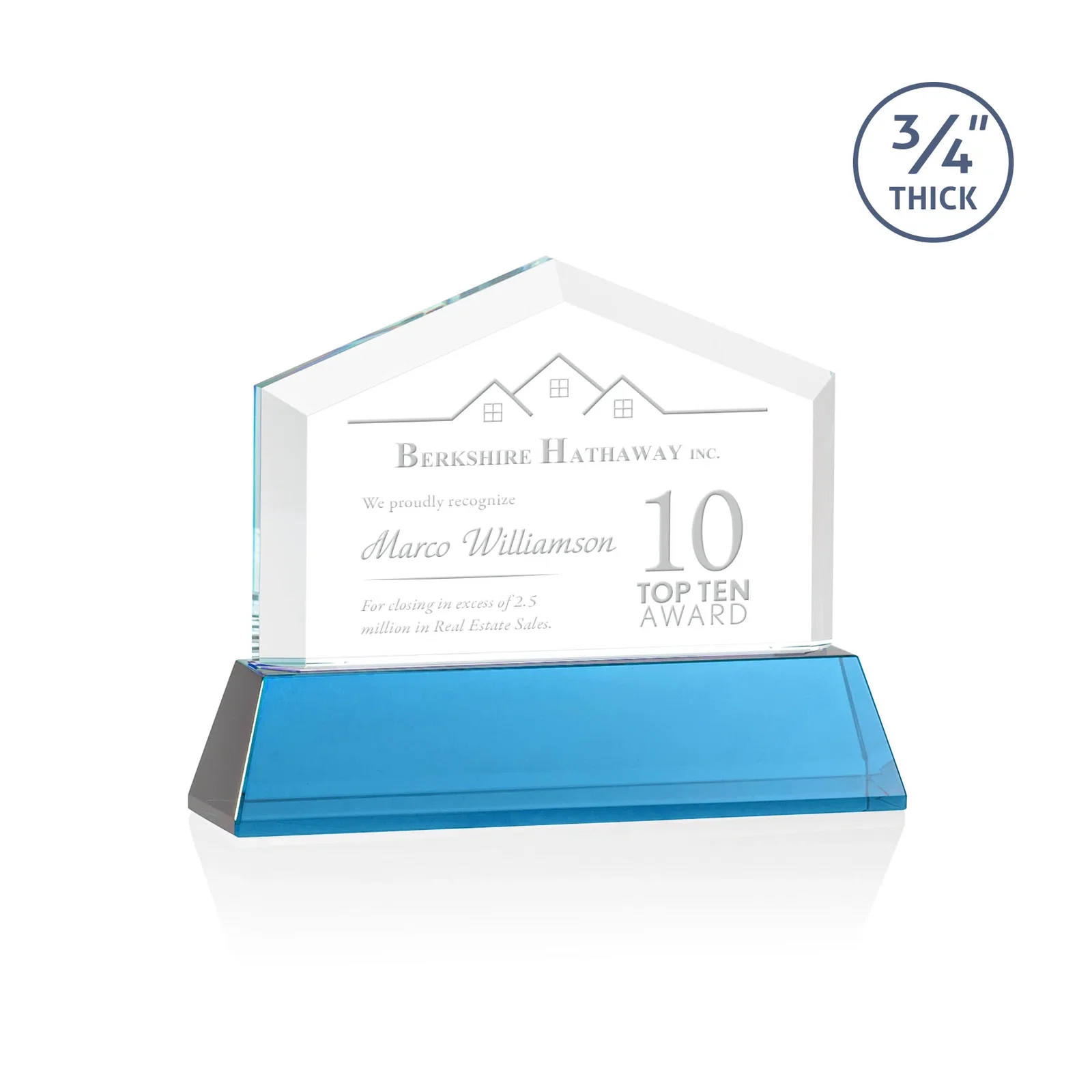 Promotional Starfire Crystal Real Estate Award on a Tapered Optical Crystal Base for graduation ceremonies