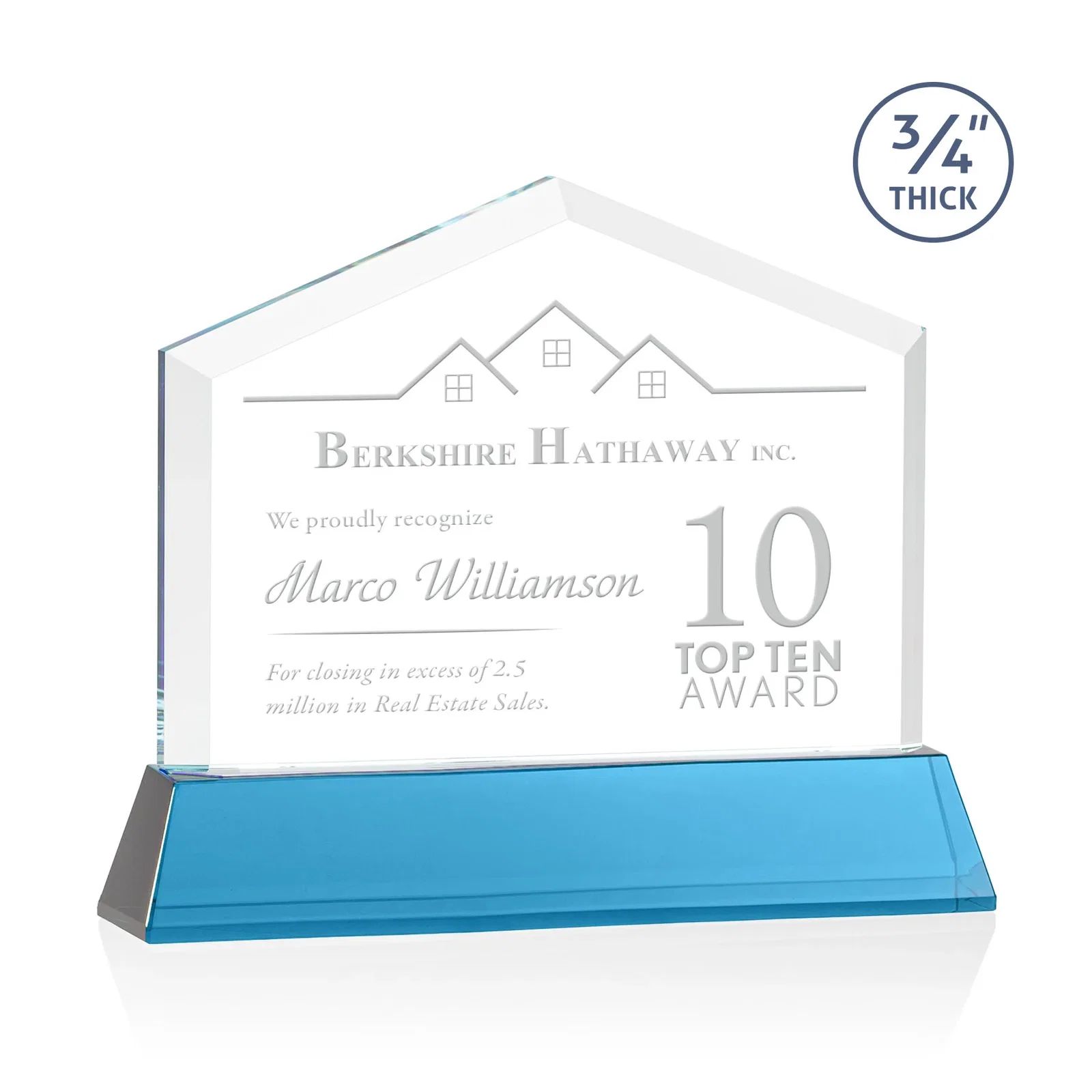 Promotional Starfire Crystal Real Estate Award on a Tapered Optical Crystal Base for volunteer appreciation