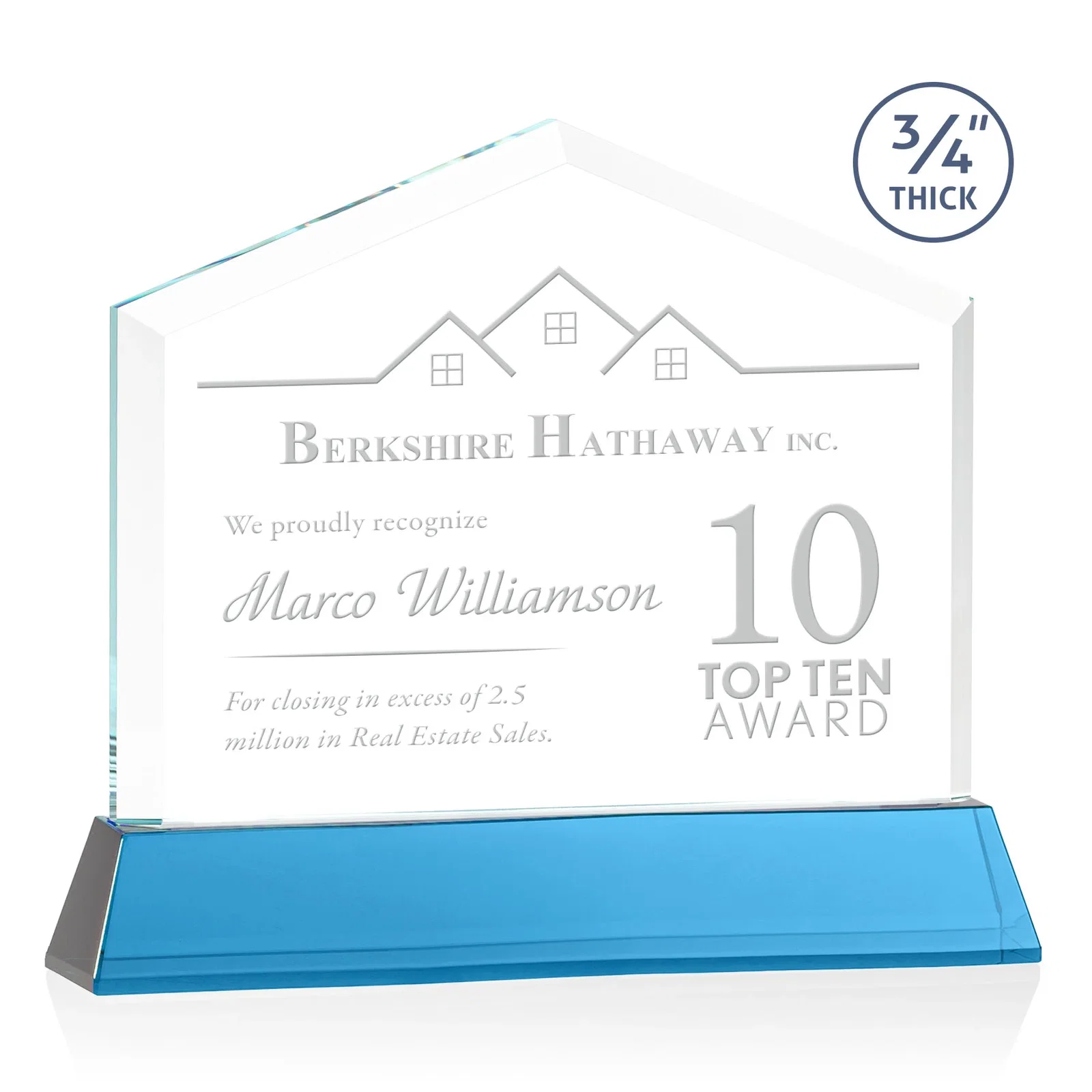 Promotional Starfire Crystal Real Estate Award on a Tapered Optical Crystal Base for dealer and partner awards