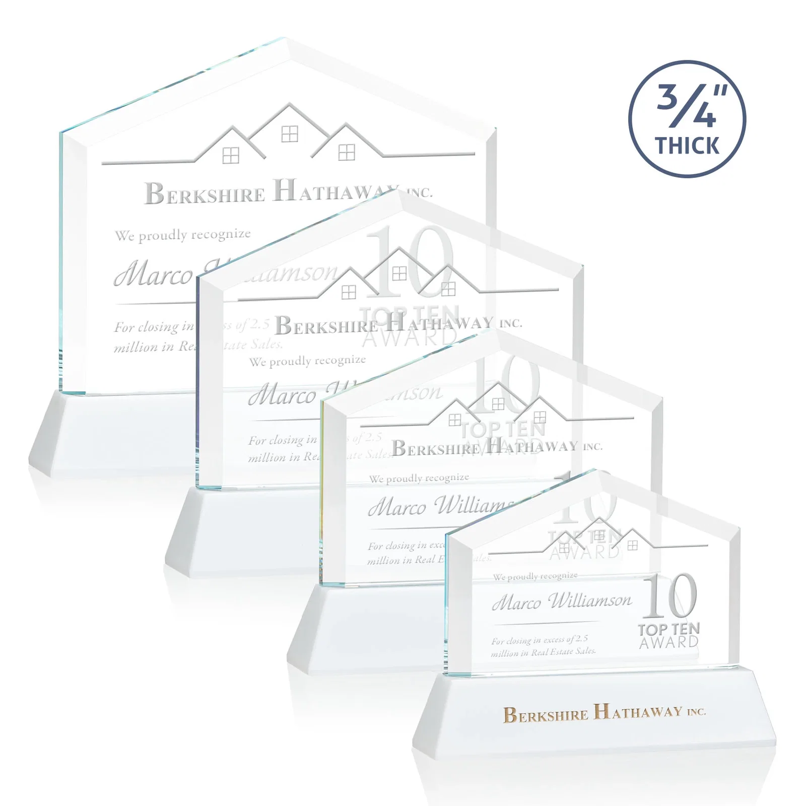 Promotional Starfire Crystal Real Estate Award on a Tapered Optical Crystal Base for company anniversary events