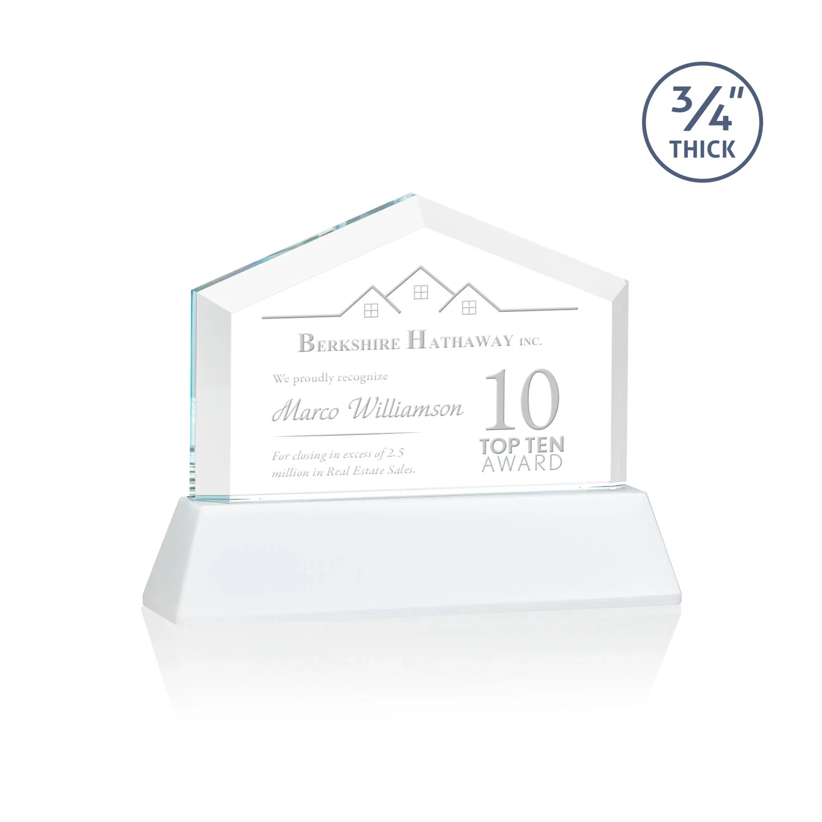 Branded Starfire Crystal Real Estate Award on a Tapered Optical Crystal Base for employee recognition