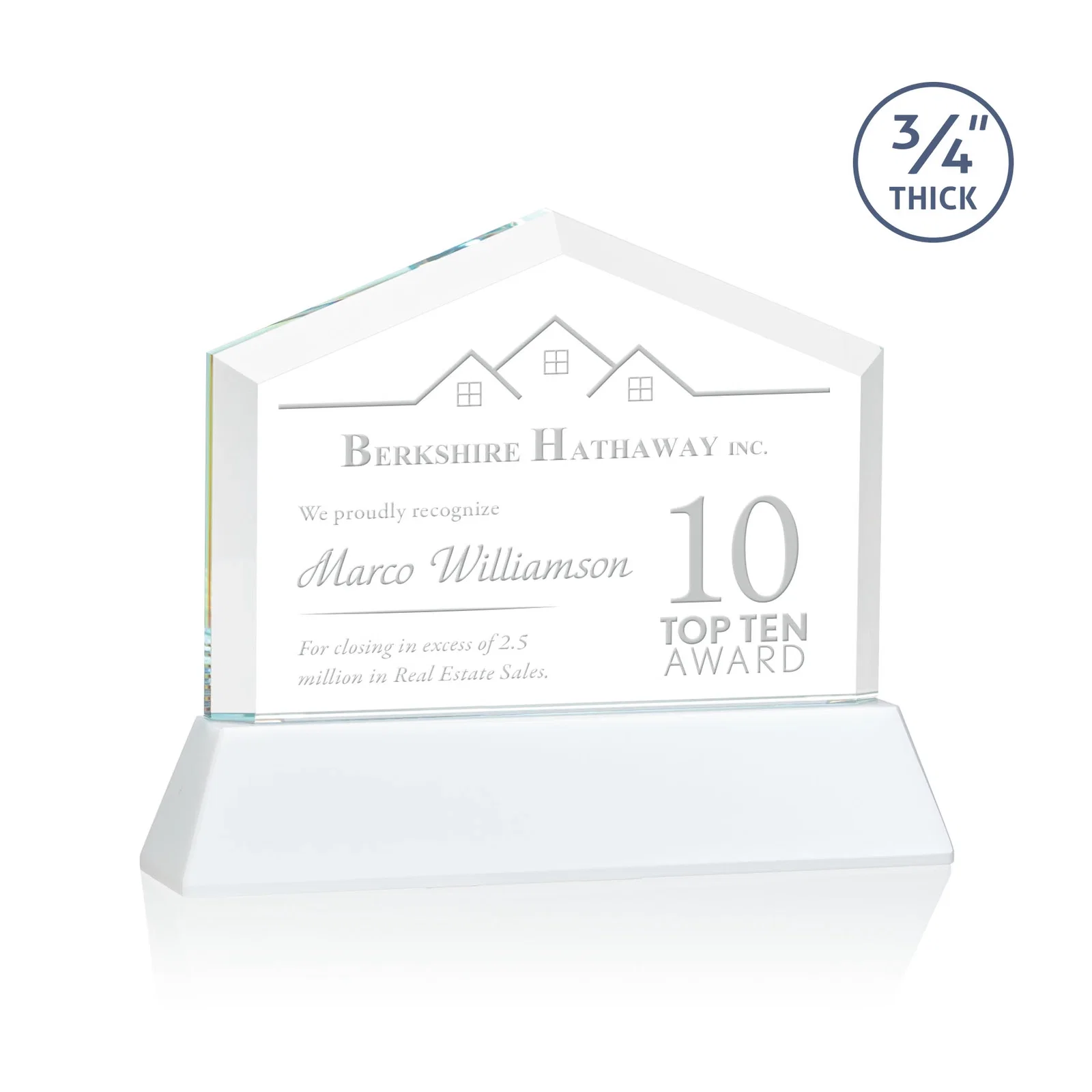 Branded Starfire Crystal Real Estate Award on a Tapered Optical Crystal Base for corporate award ceremonies