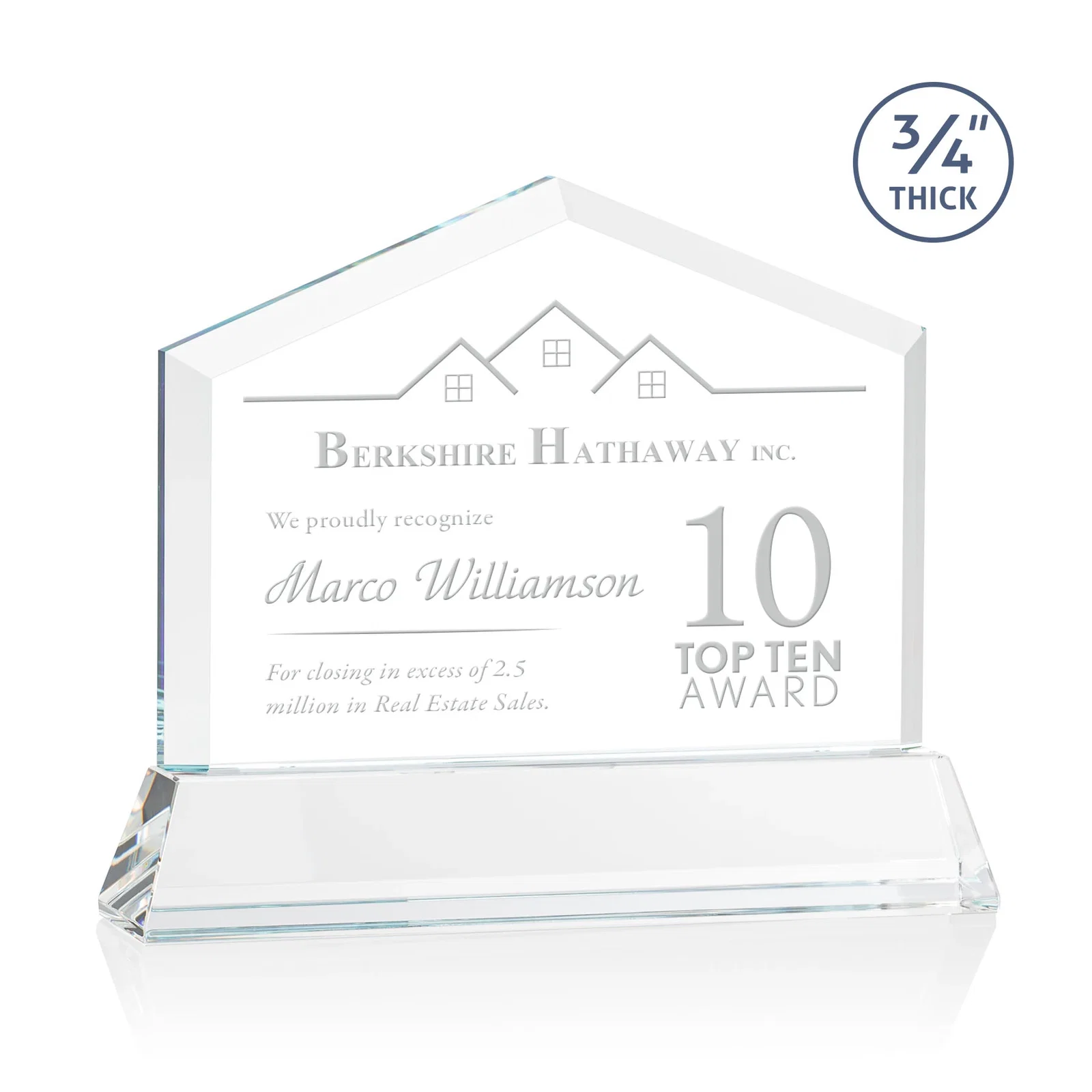 Custom Starfire Crystal Real Estate Award on a Tapered Optical Crystal Base for sales achievement awards