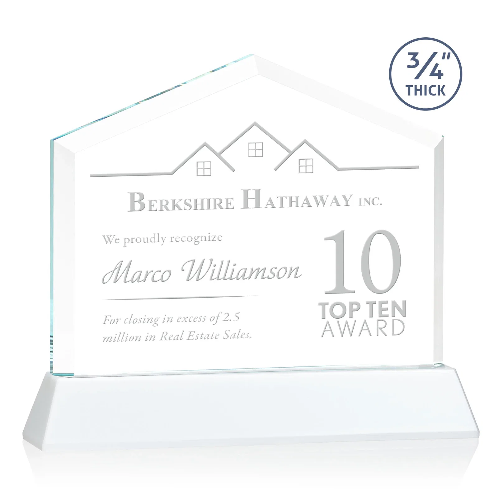 Branded Starfire Crystal Real Estate Award on a Tapered Optical Crystal Base for sales achievement awards