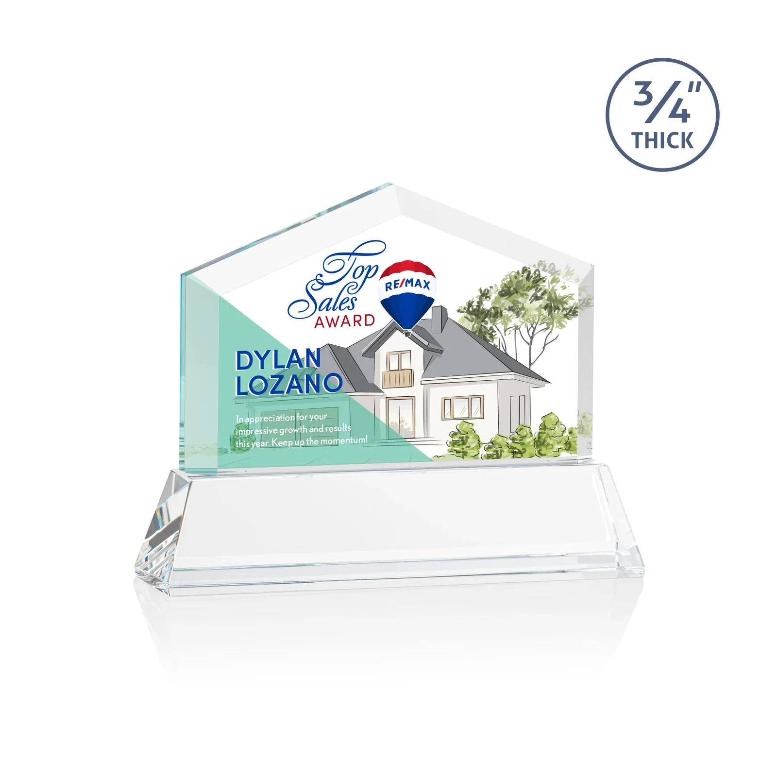 Branded Starfire Crystal Real Estate Award on a Tapered Optical Crystal Base for team milestone celebrations