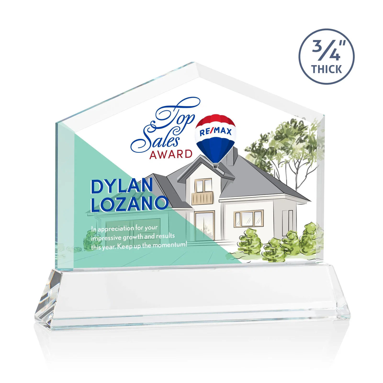 Branded Starfire Crystal Real Estate Award on a Tapered Optical Crystal Base for graduation ceremonies
