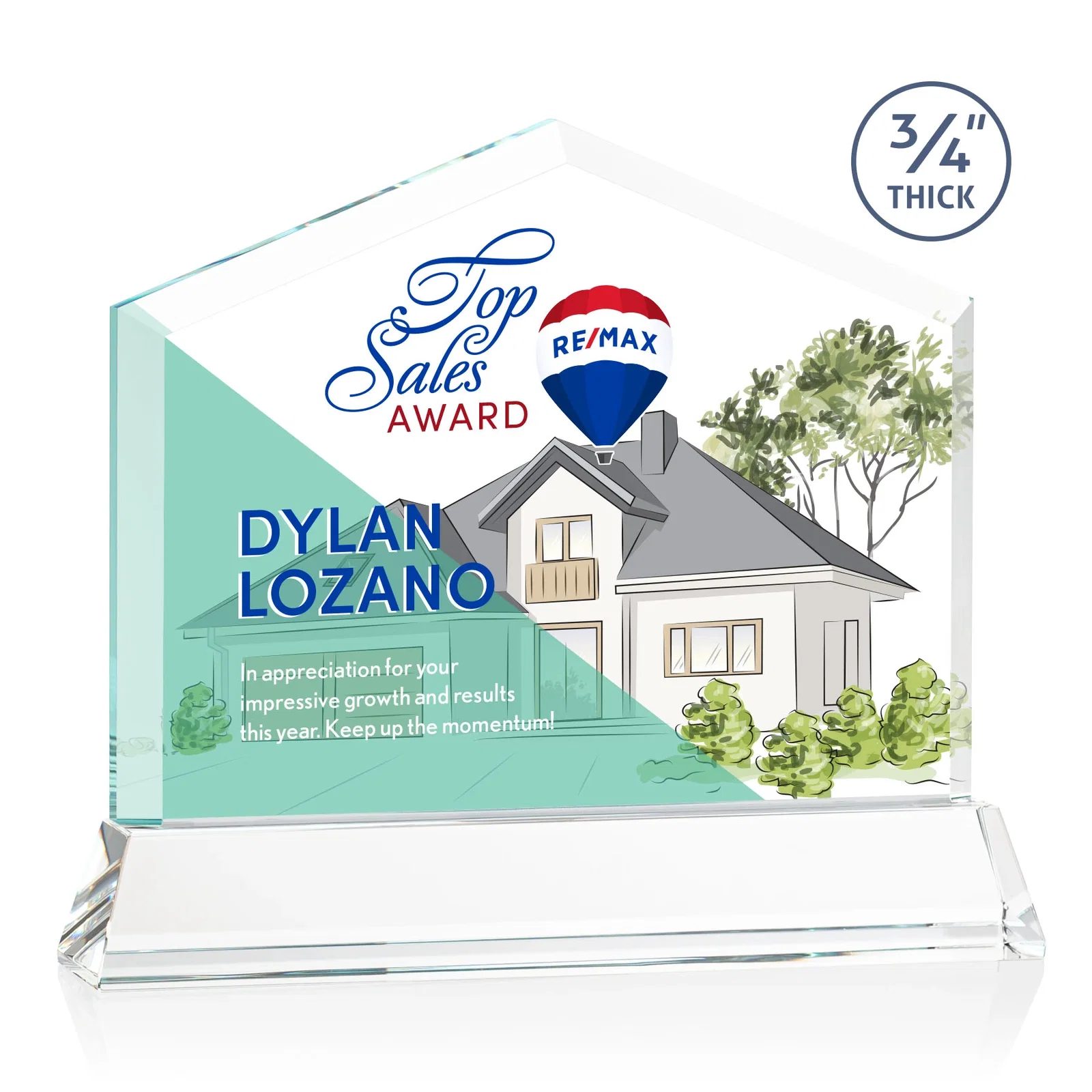 Branded Starfire Crystal Real Estate Award on a Tapered Optical Crystal Base for safety achievement programs