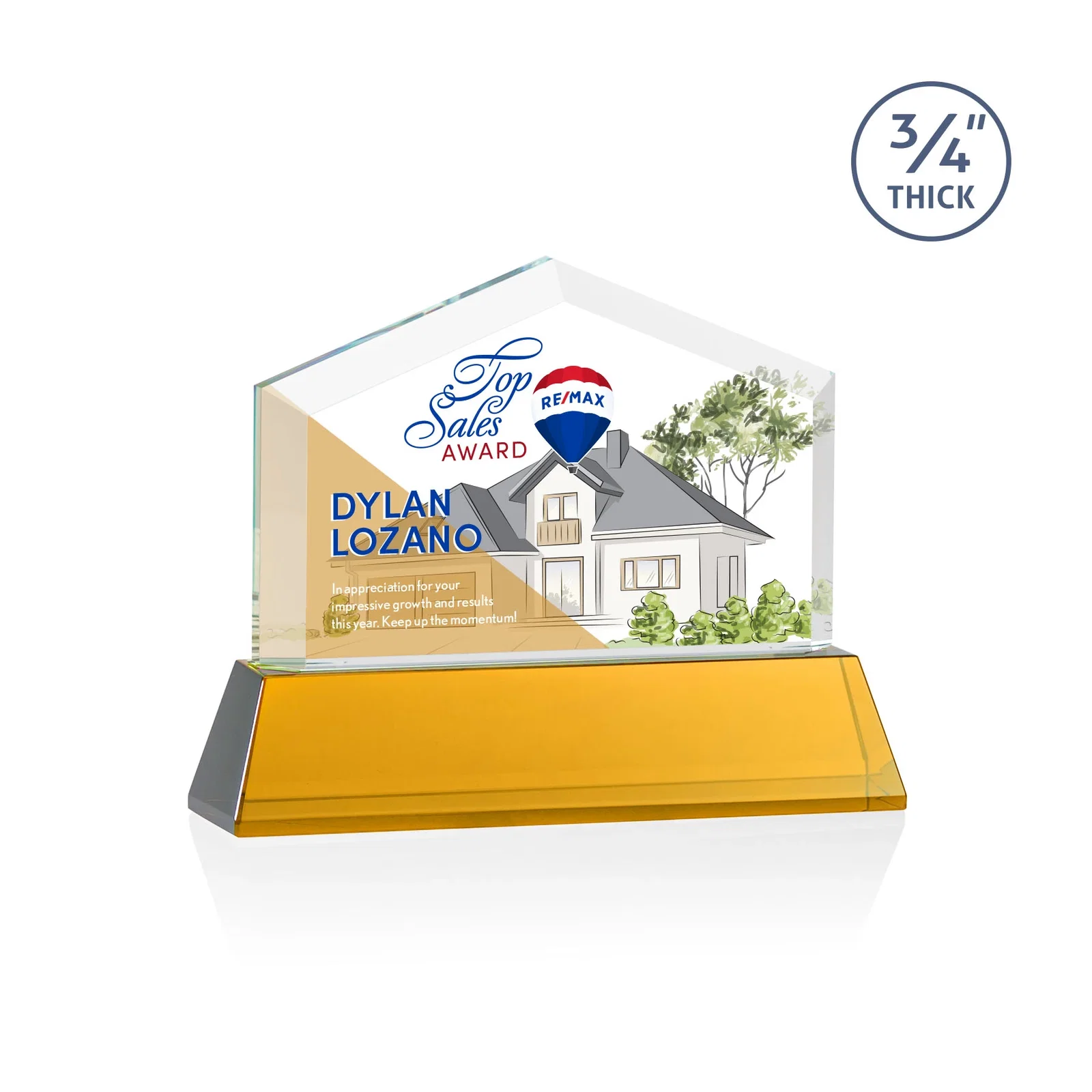 Branded Starfire Crystal Real Estate Award on a Tapered Optical Crystal Base for dealer and partner awards