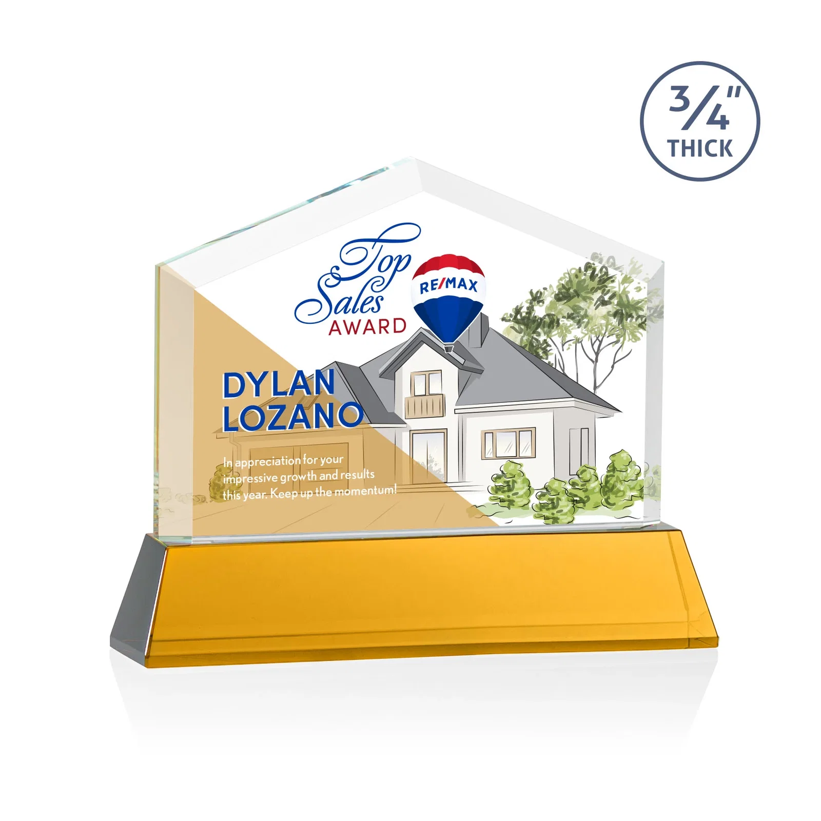 Branded Starfire Crystal Real Estate Award on a Tapered Optical Crystal Base for company anniversary events