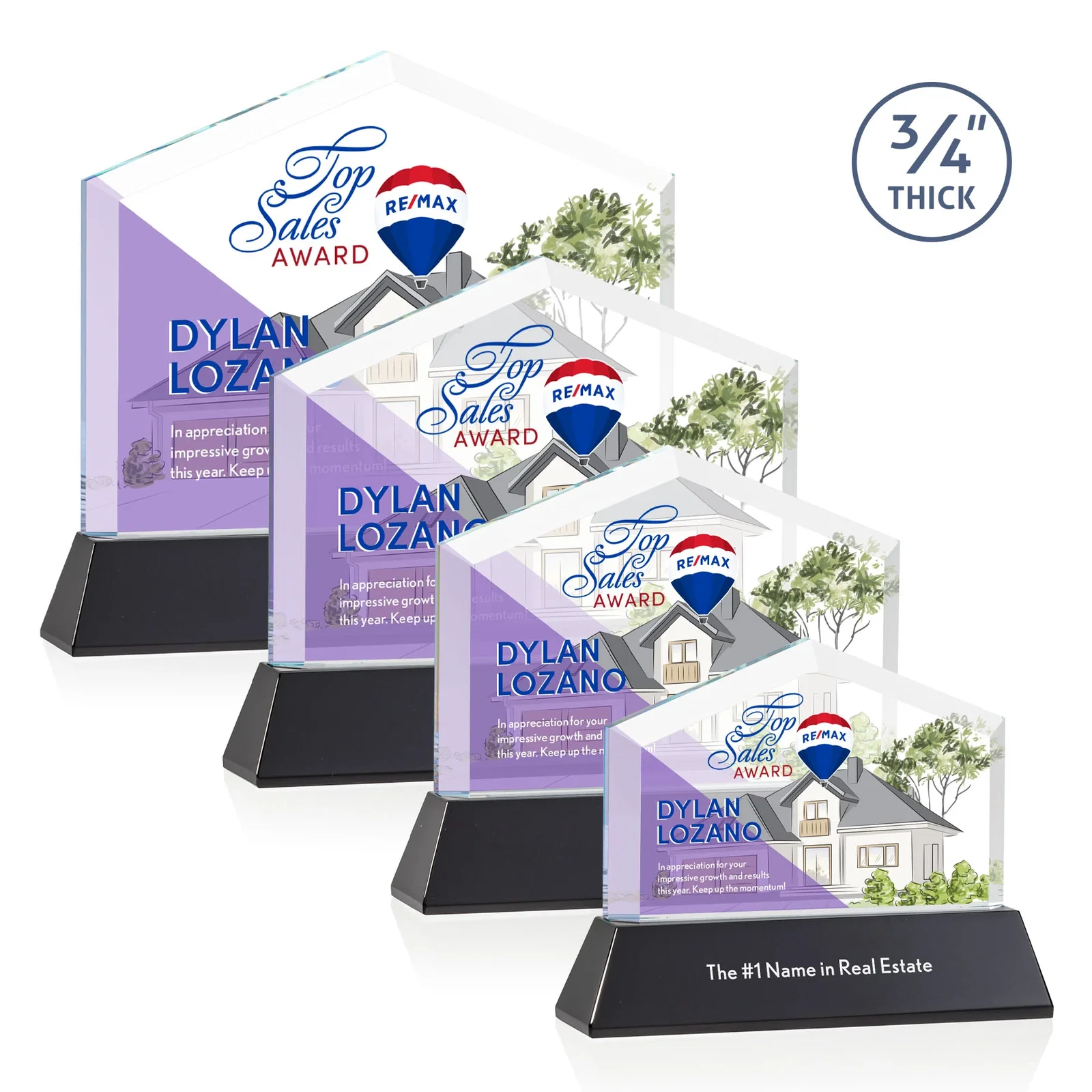 Custom printed Starfire Crystal Real Estate Award on a Tapered Optical Crystal Base for graduation ceremonies