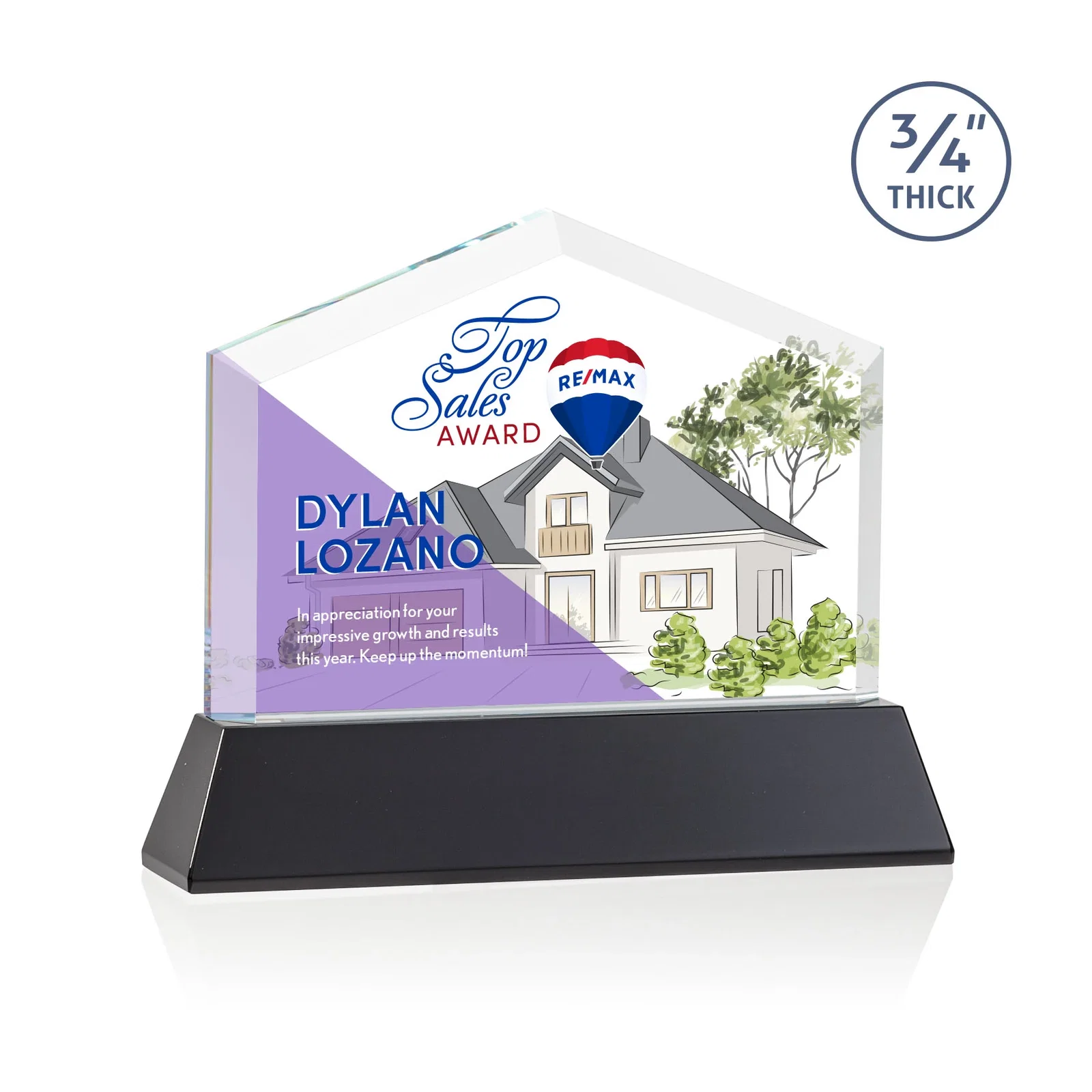 Custom printed Starfire Crystal Real Estate Award on a Tapered Optical Crystal Base for volunteer appreciation