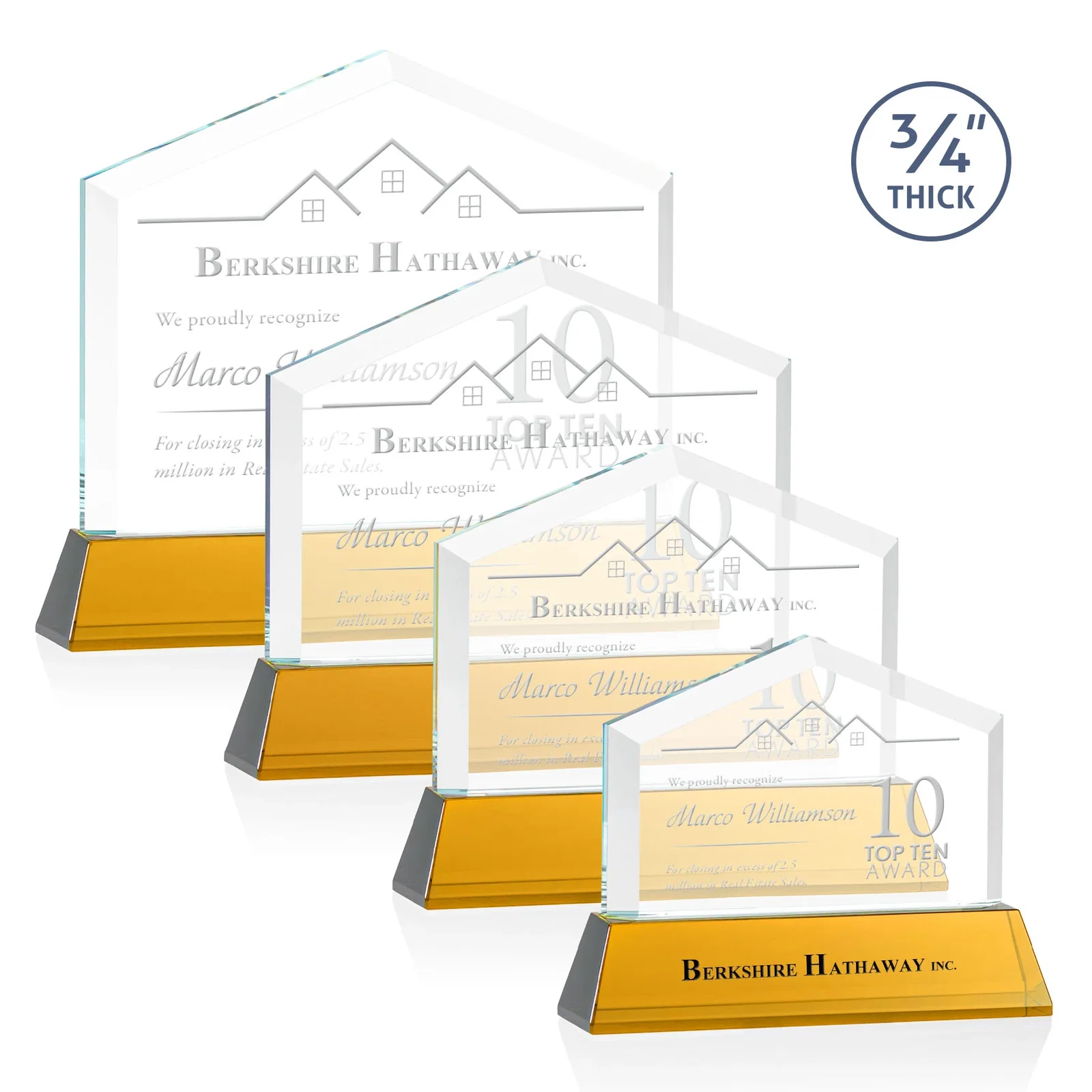 Custom Starfire Crystal Real Estate Award on a Tapered Optical Crystal Base for team milestone celebrations