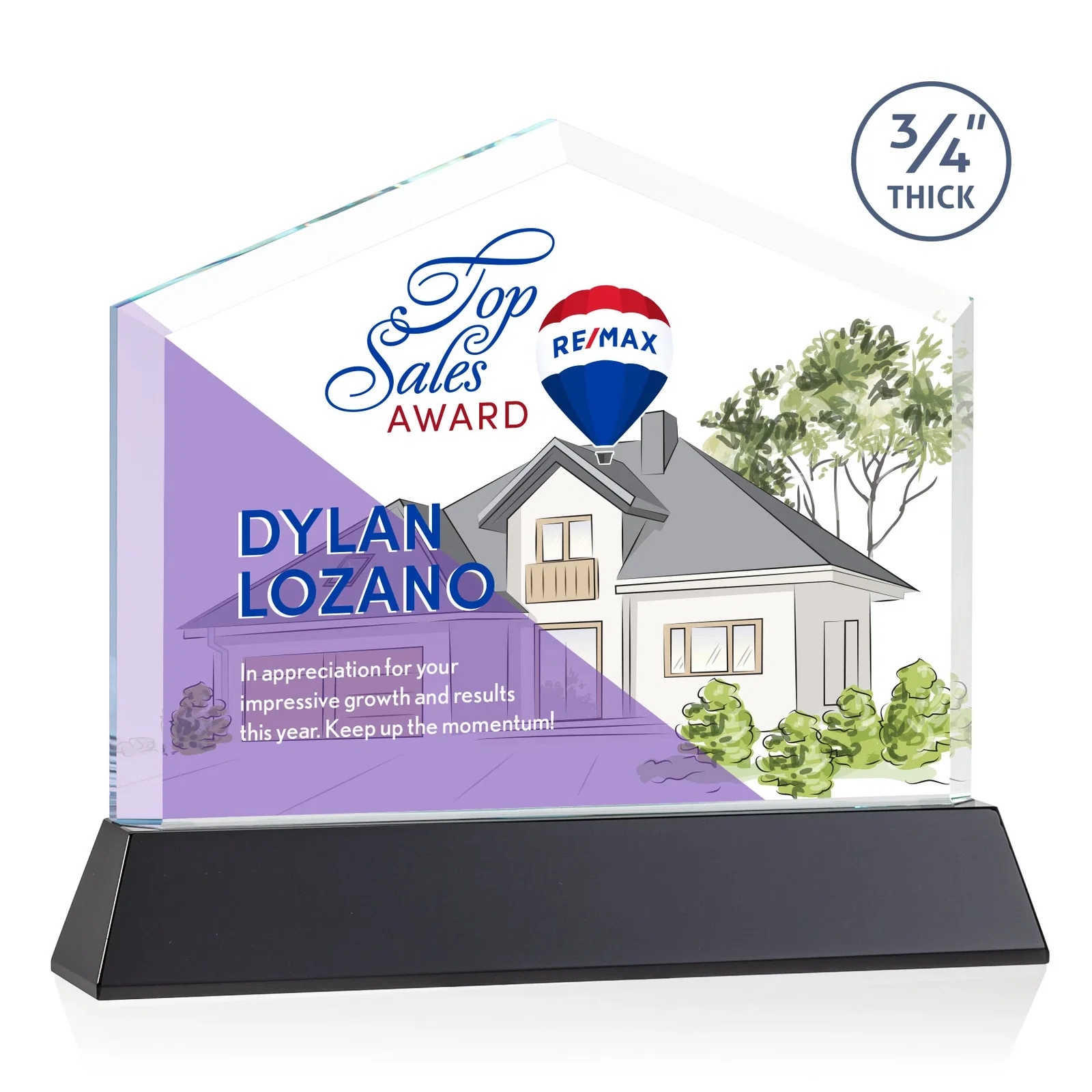 Custom printed Starfire Crystal Real Estate Award on a Tapered Optical Crystal Base for company anniversary events