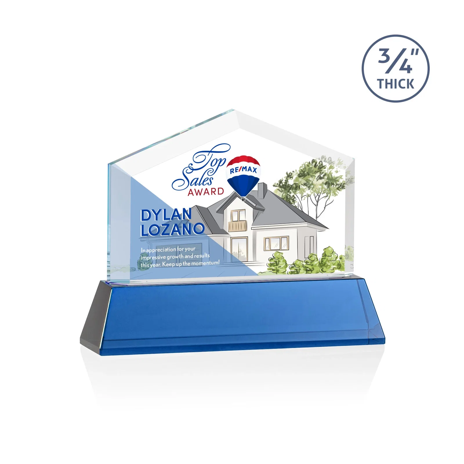 Customized Starfire Crystal Real Estate Award on a Tapered Optical Crystal Base for corporate award ceremonies