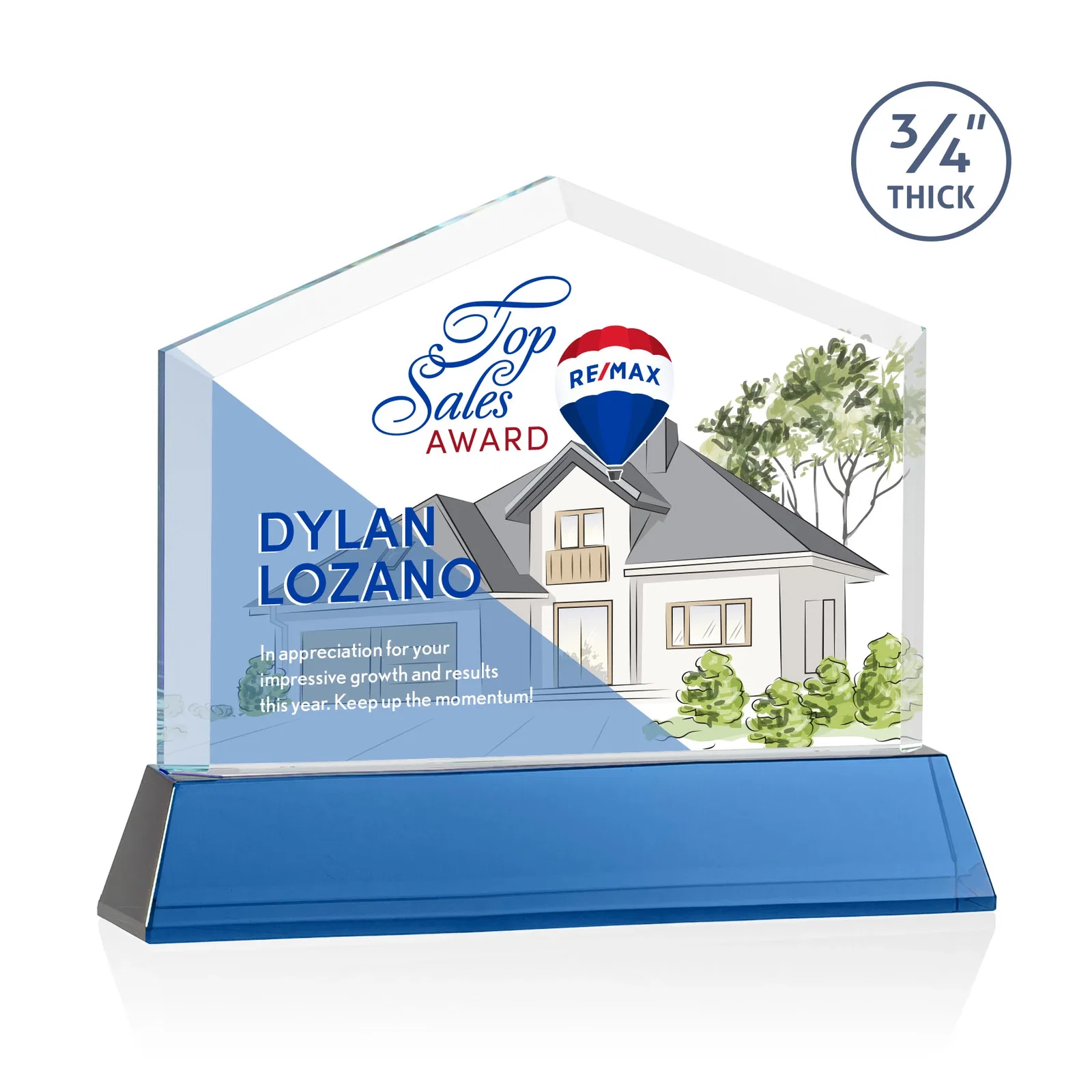 Customized Starfire Crystal Real Estate Award on a Tapered Optical Crystal Base for sales achievement awards
