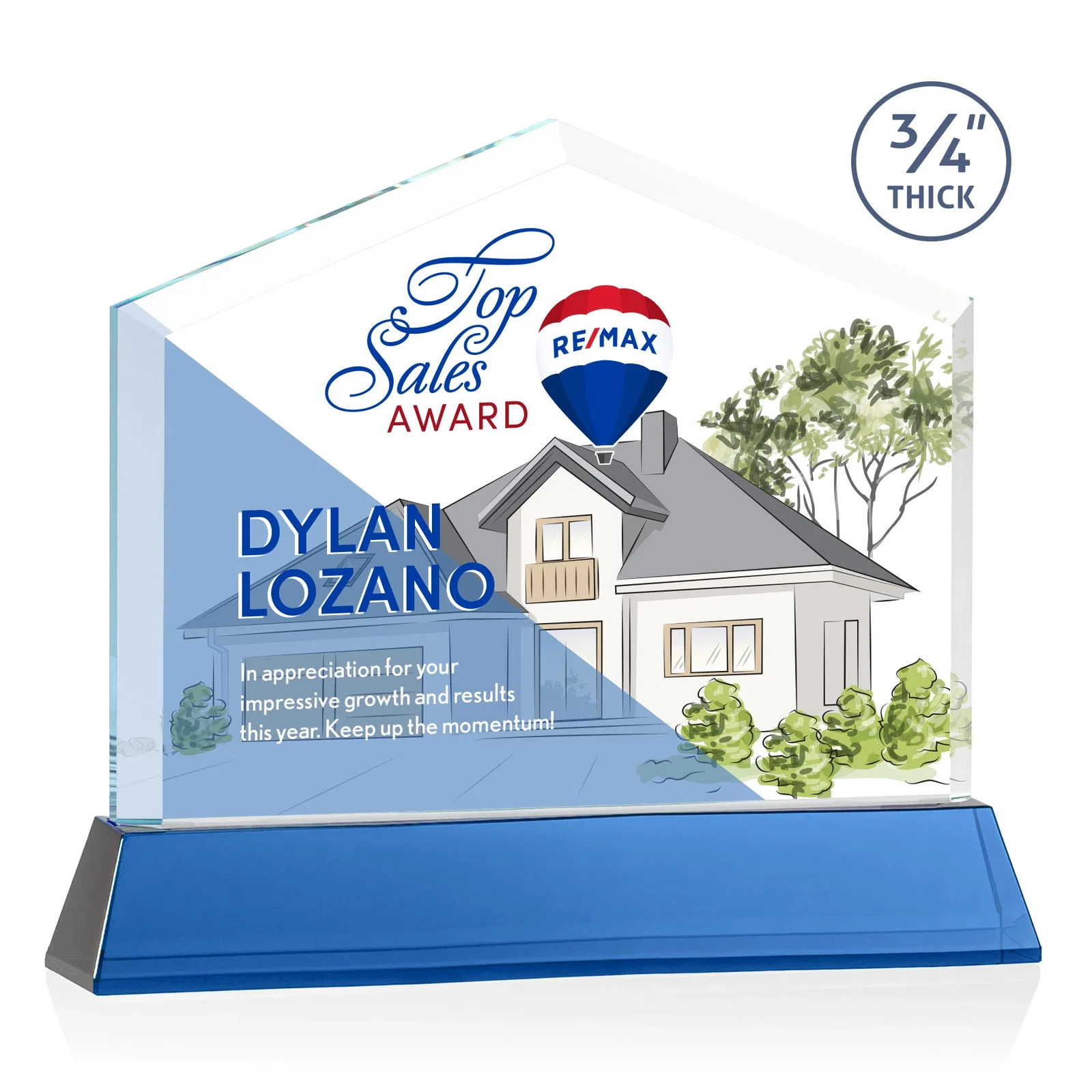 Customized Starfire Crystal Real Estate Award on a Tapered Optical Crystal Base for retirement presentations