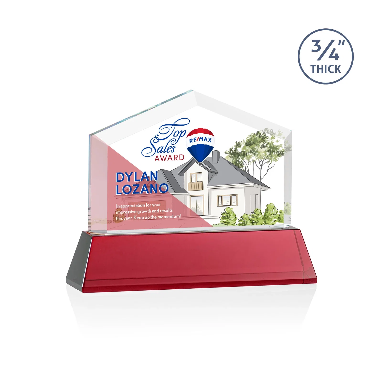 Customized Starfire Crystal Real Estate Award on a Tapered Optical Crystal Base for donor appreciation