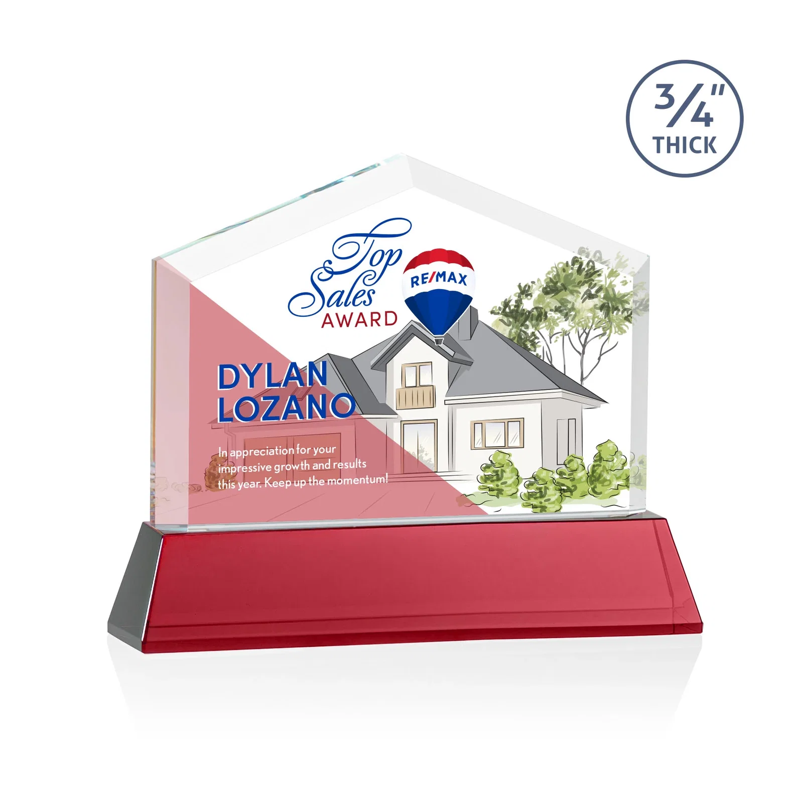 Customized Starfire Crystal Real Estate Award on a Tapered Optical Crystal Base for graduation ceremonies
