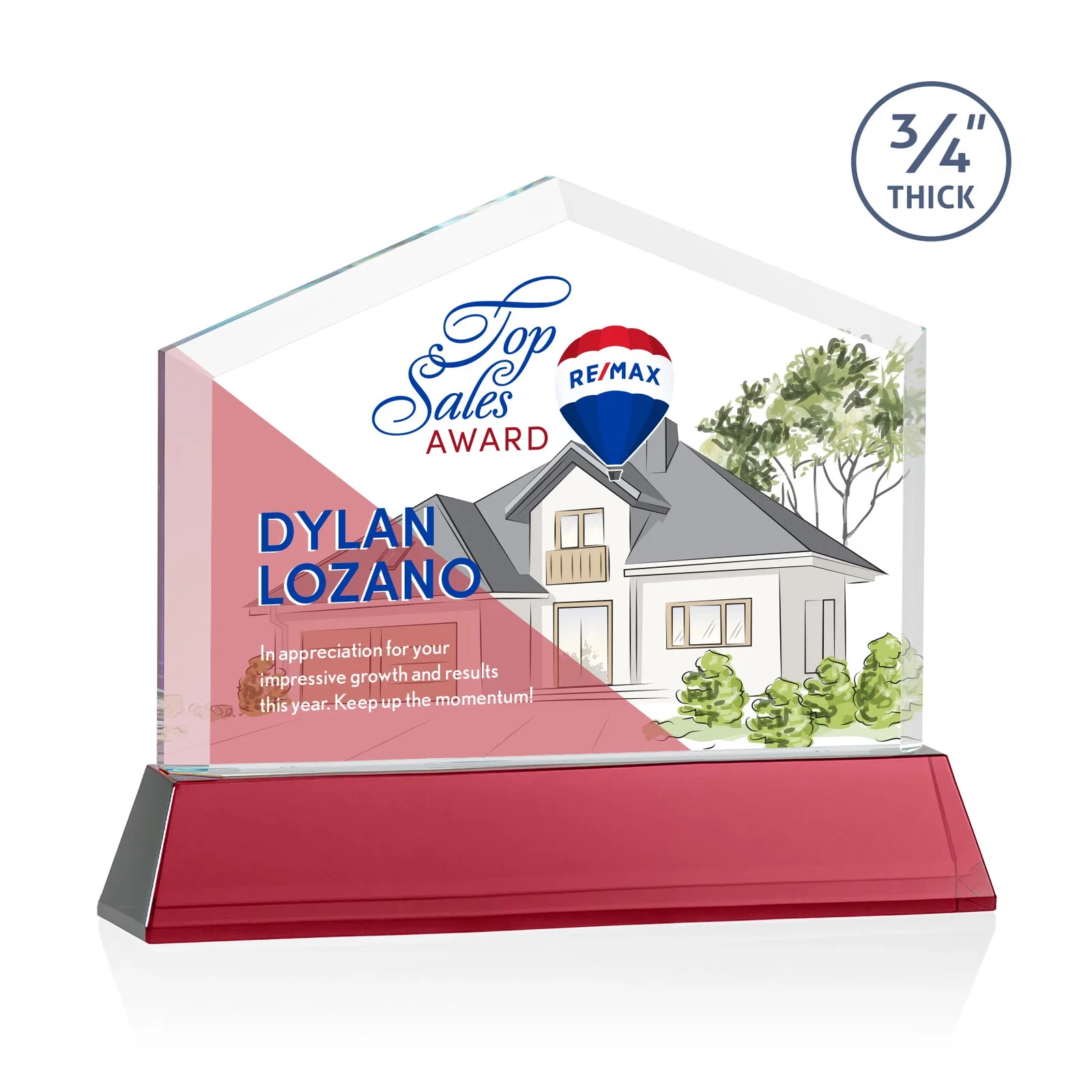 Customized Starfire Crystal Real Estate Award on a Tapered Optical Crystal Base for safety achievement programs
