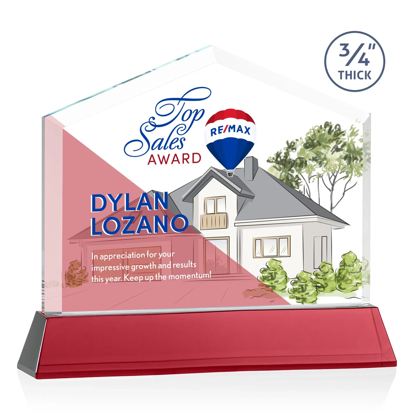 Customized Starfire Crystal Real Estate Award on a Tapered Optical Crystal Base for volunteer appreciation
