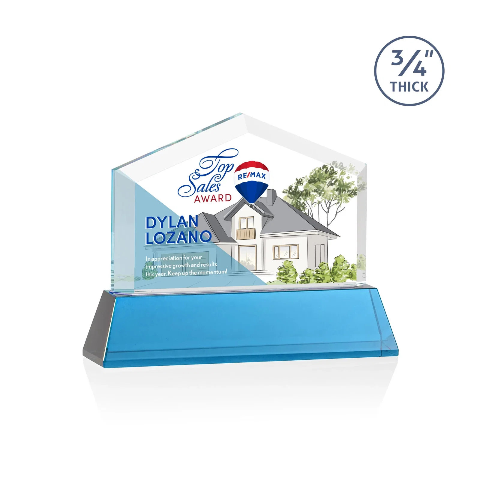 Customized Starfire Crystal Real Estate Award on a Tapered Optical Crystal Base for company anniversary events