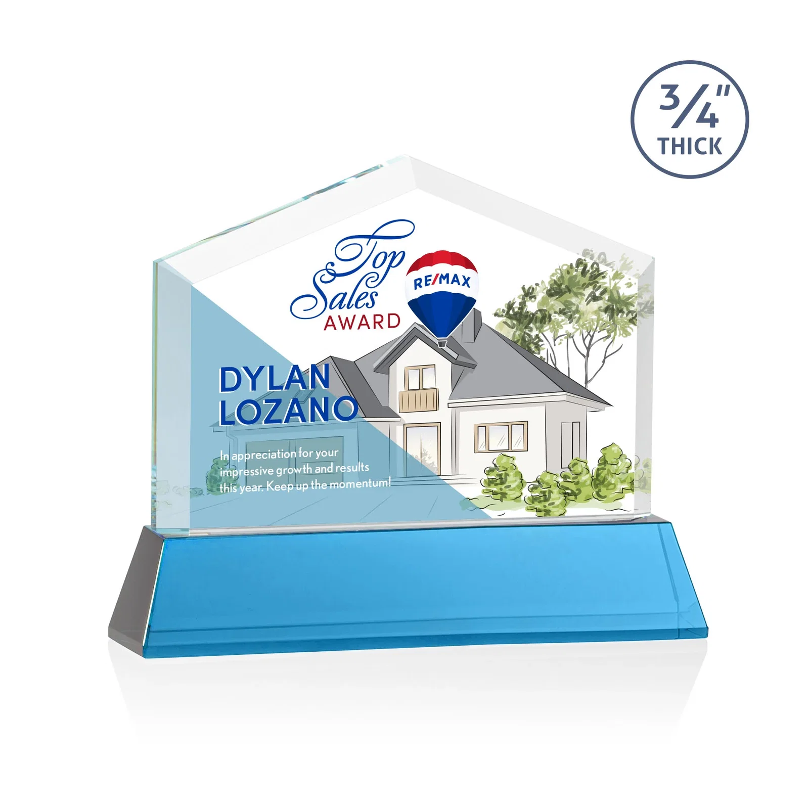 Custom engraved Starfire Crystal Real Estate Award on a Tapered Optical Crystal Base for employee recognition