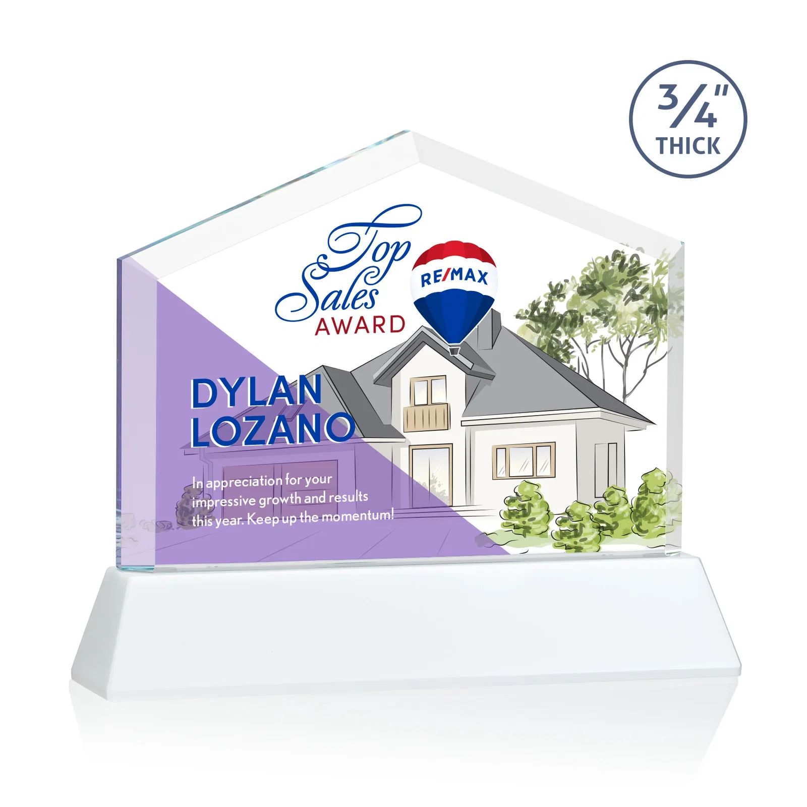 Custom engraved Starfire Crystal Real Estate Award on a Tapered Optical Crystal Base for donor appreciation
