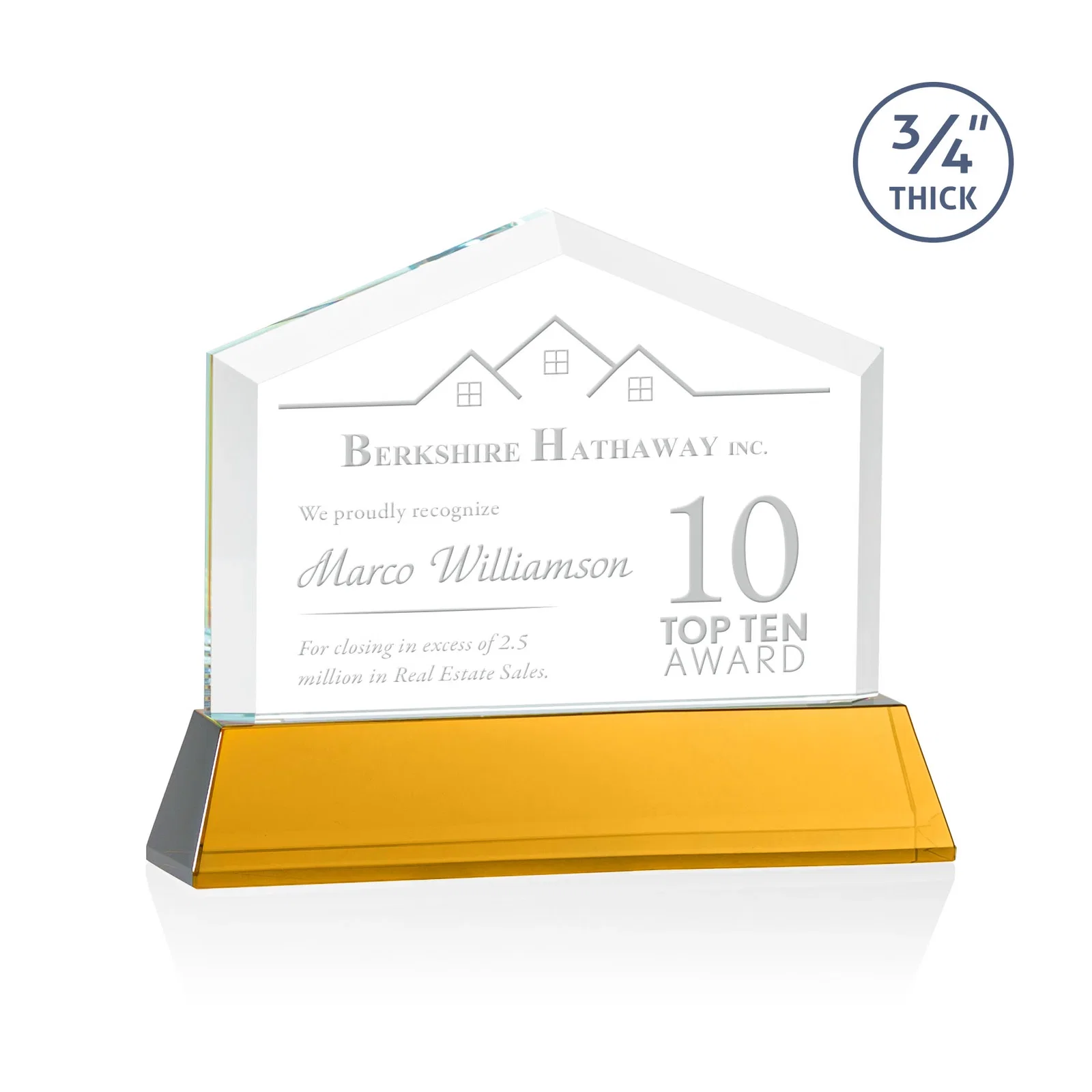 Custom Starfire Crystal Real Estate Award on a Tapered Optical Crystal Base for graduation ceremonies