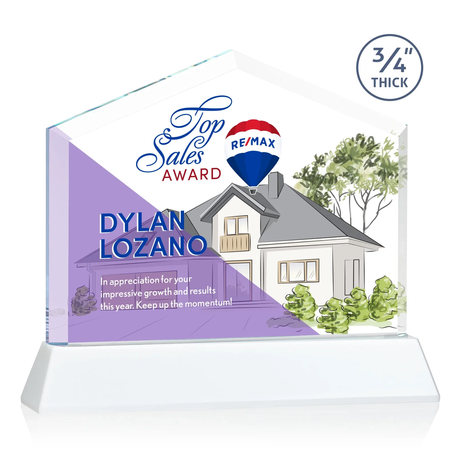 Custom engraved Starfire Crystal Real Estate Award on a Tapered Optical Crystal Base for graduation ceremonies