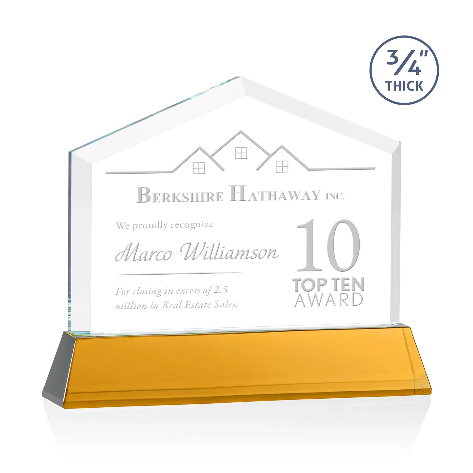 Custom Starfire Crystal Real Estate Award on a Tapered Optical Crystal Base for safety achievement programs