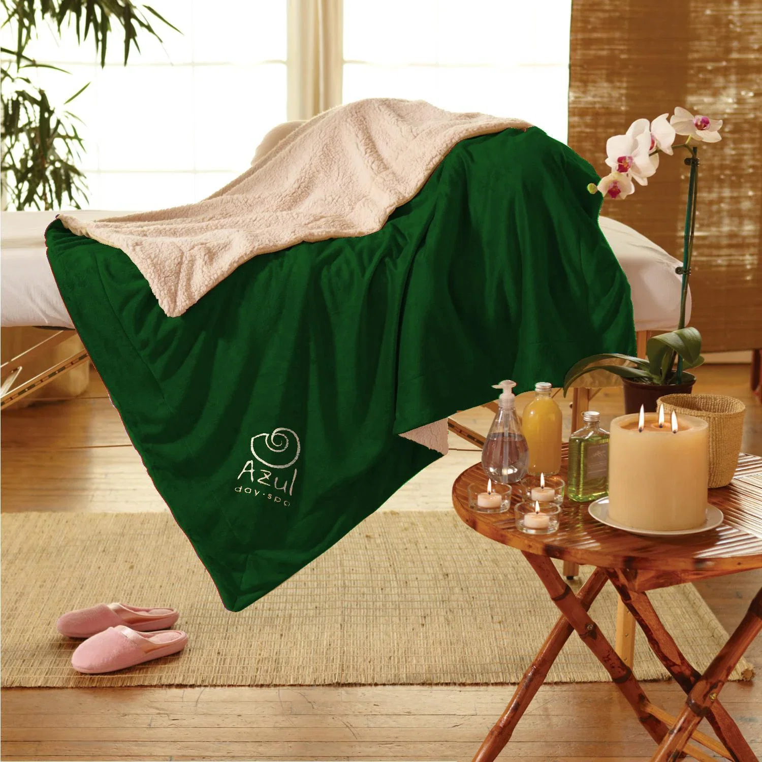 Micro Mink Sherpa Blanket — Hunter Green — view 3