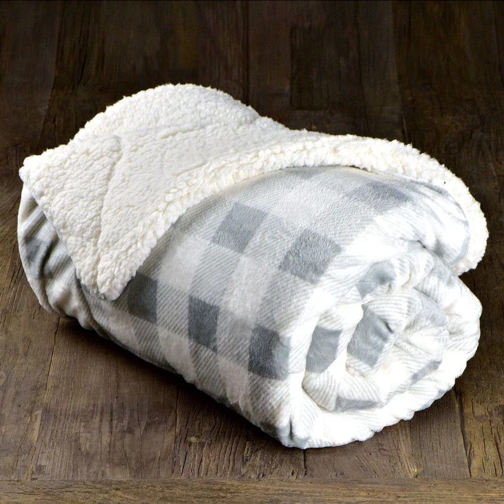 Micro Mink Sherpa Blanket — White Plaid — view 2