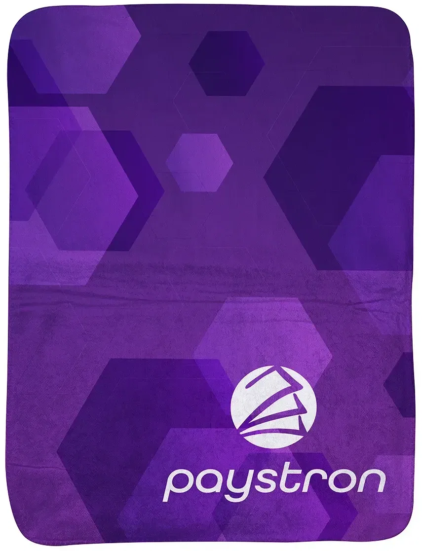 Promotional Micro-Mink 430GSM sherpa blanket draped to show its soft sherpa back and logo
