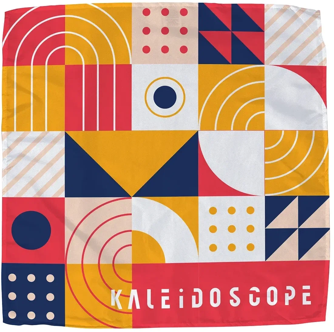 Custom Micro-Peach dye-sublimated bandana with full-color logo, flat front view