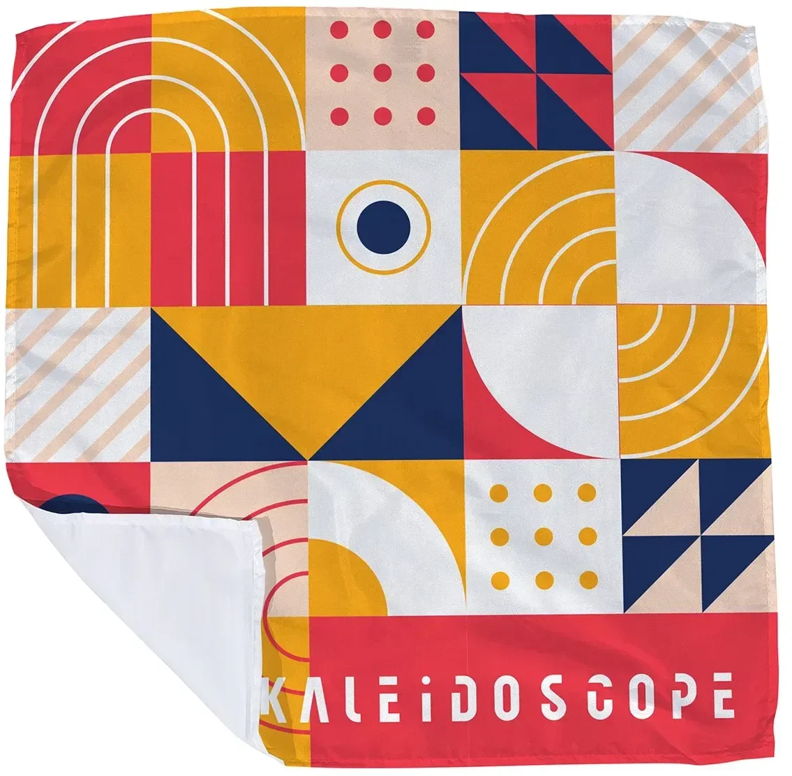 Promotional Micro-Peach bandana worn as headwear, custom logo print