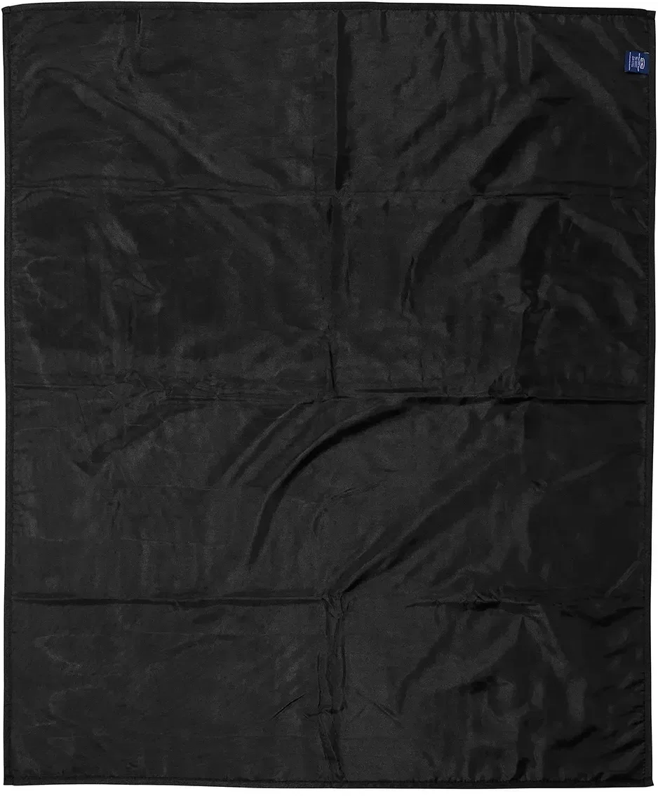 Branded micro-plush picnic blanket rolled into its carry strap, custom dye-sublimated throw